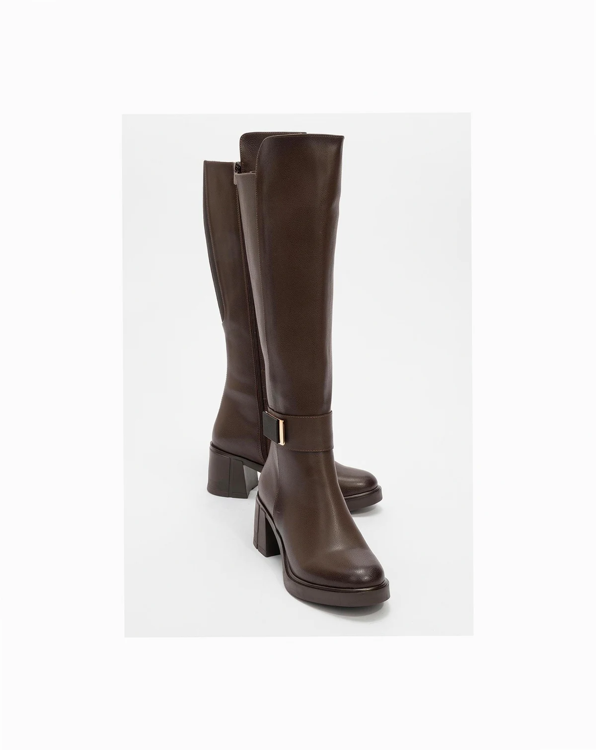Moreni Stretch Buckle Block Heel Knee High Boot (Women)