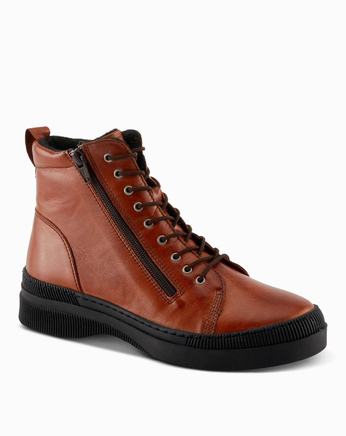 Hoylein Leather Combat-Style Boot with Double Zippers and Removable Insole