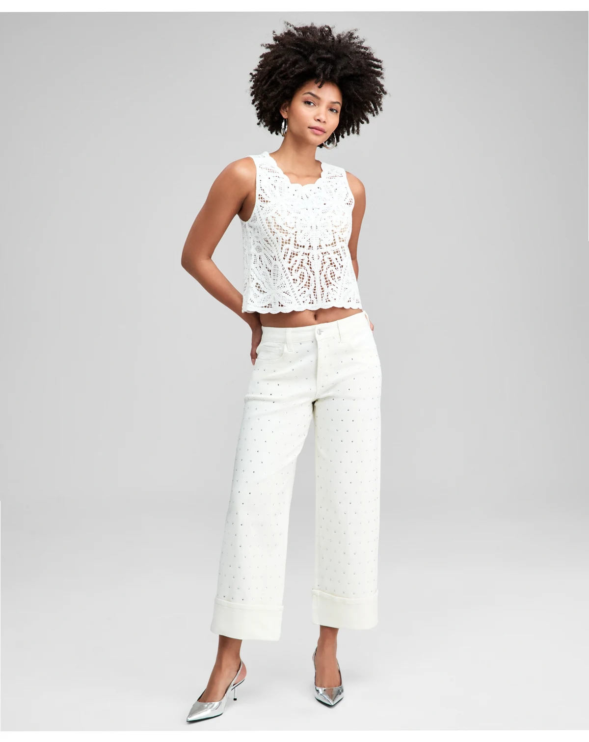 Women's Embellished Cuffed Wide-Leg Jeans, Macy's Exclusive