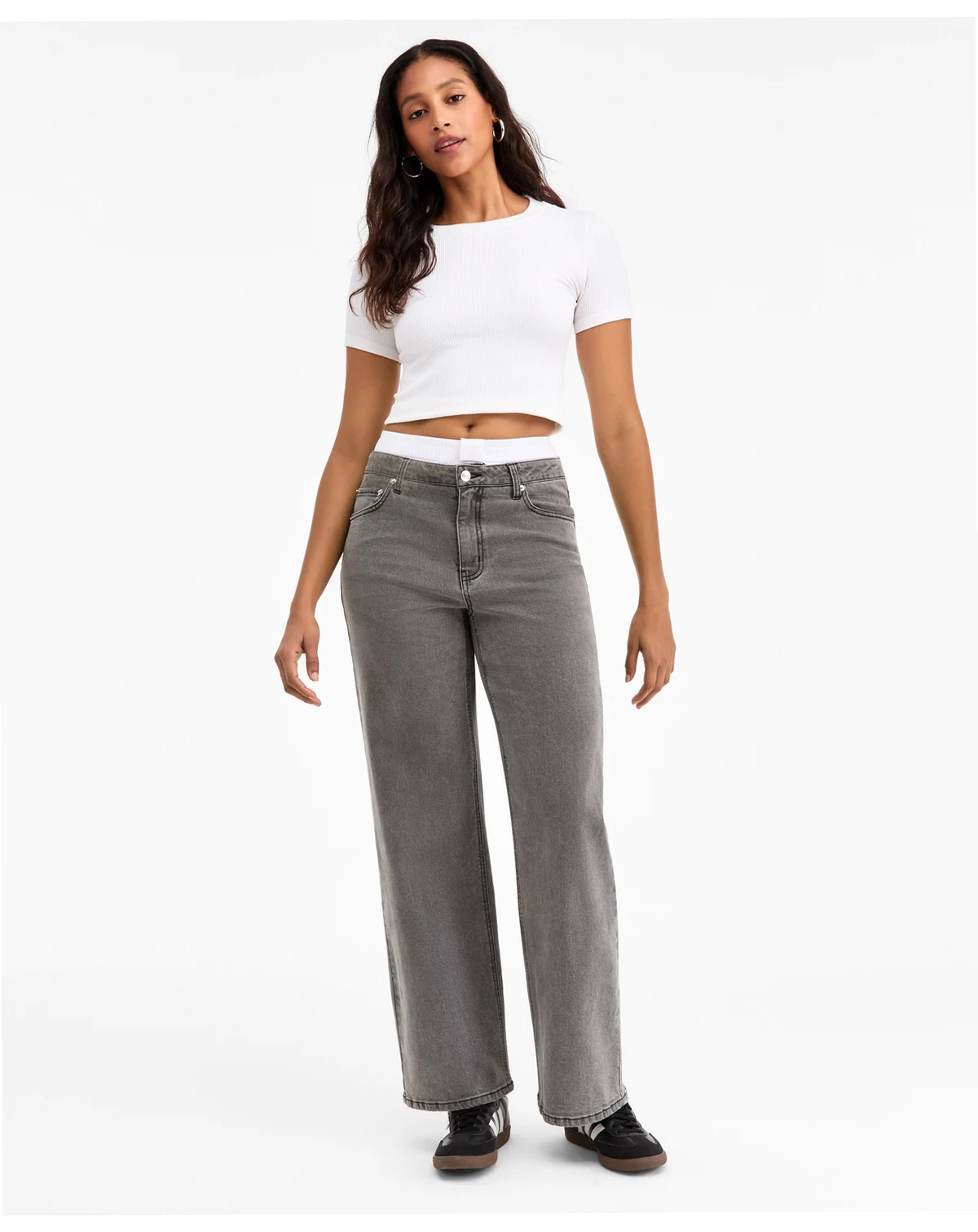 Women's Contrast-Waist Wide-Leg Jeans, Macy's Exclusive