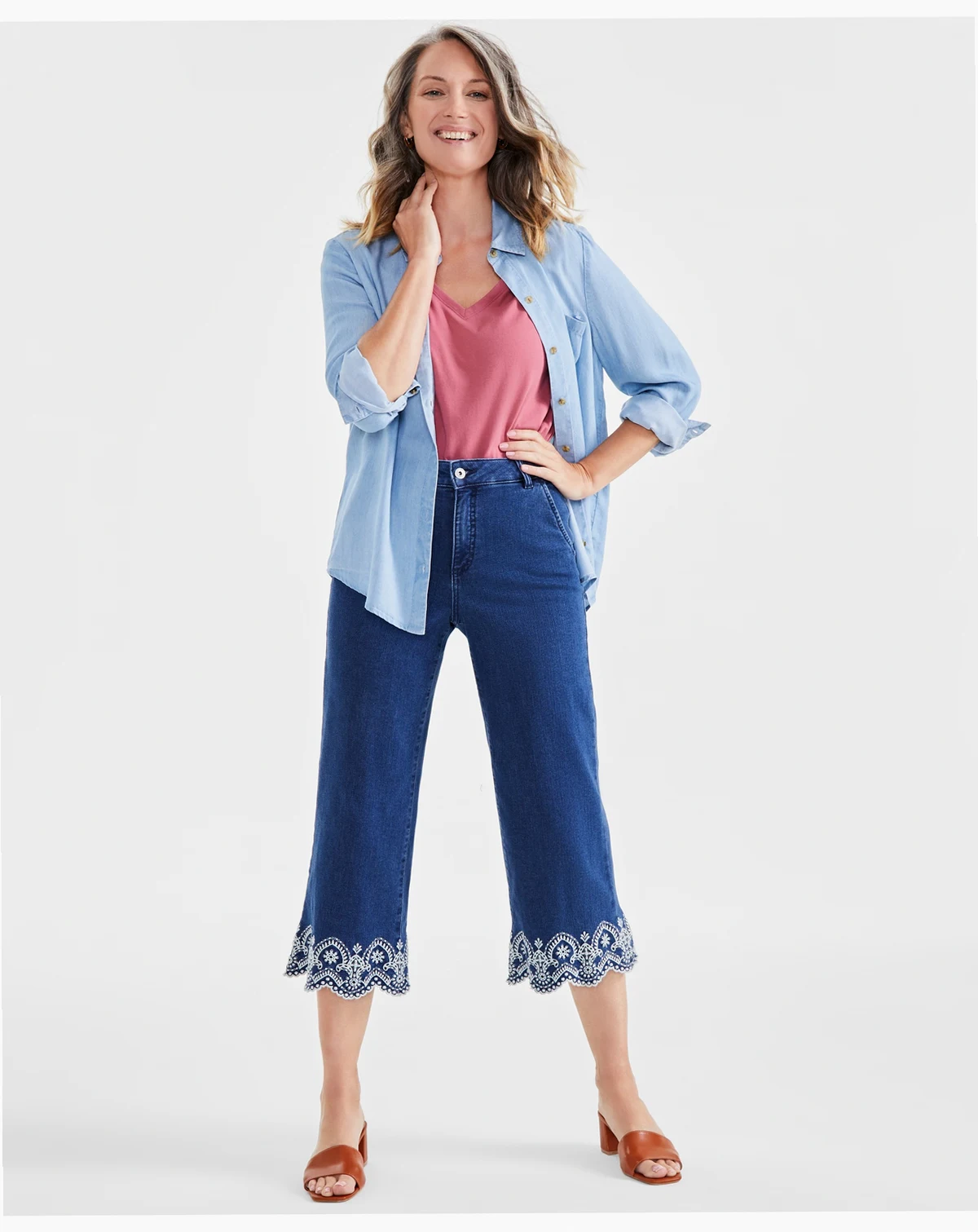 Women's High-Rise Embroidered-Cuff Crop Jeans, Exclusively at Macy's