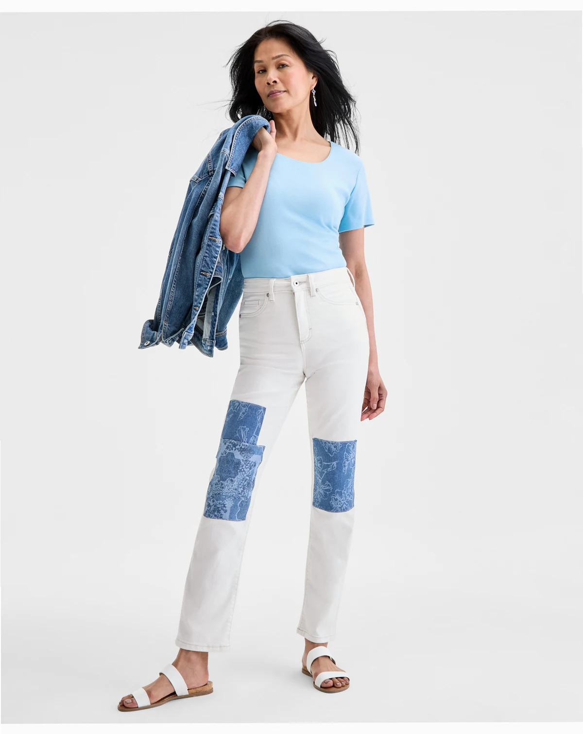 Women's Patchwork High-Rise Straight-Leg Jeans, Exclusively at Macy's