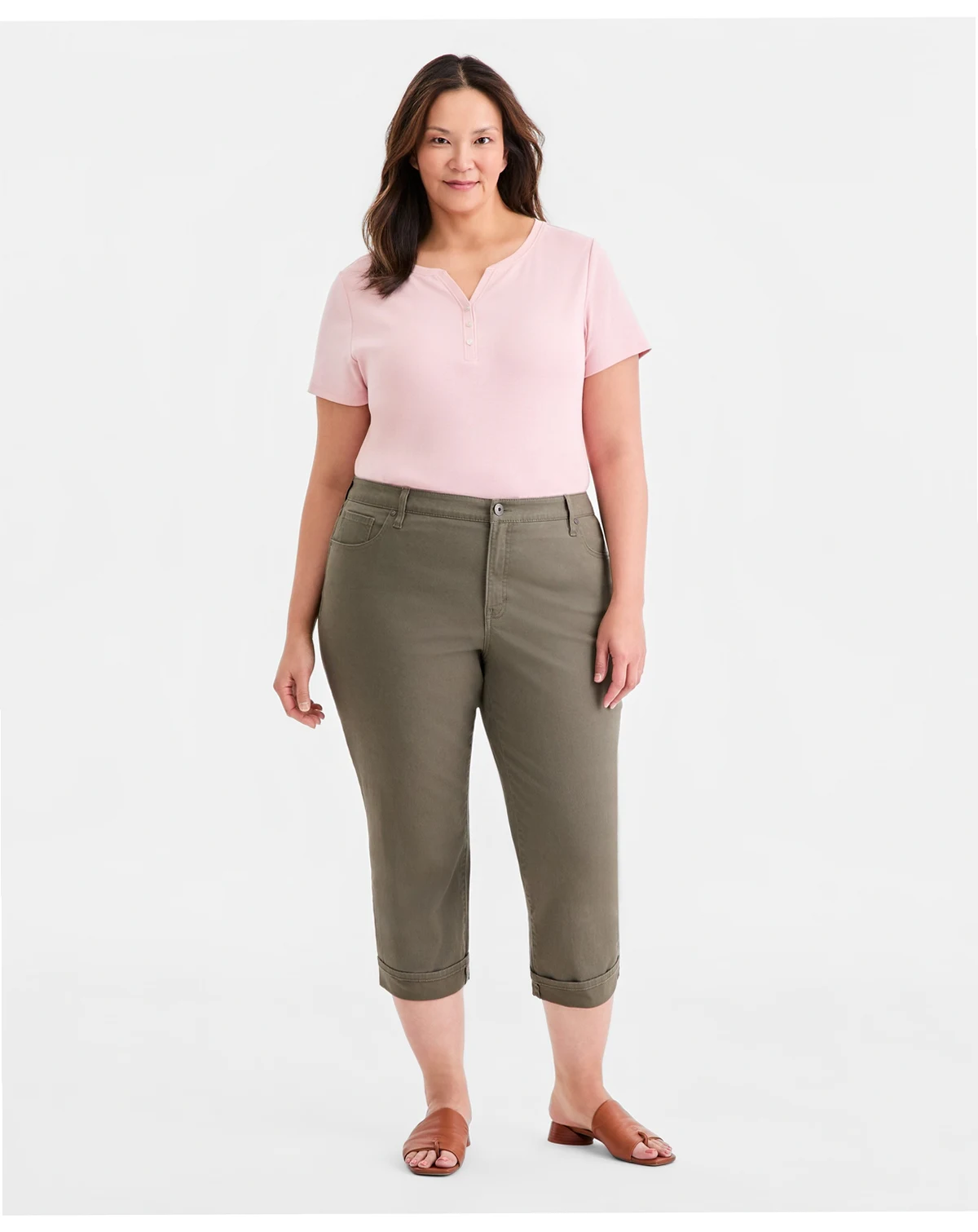 Plus Size Curvy Roll-Cuff Capri Jeans, Created for Macy's