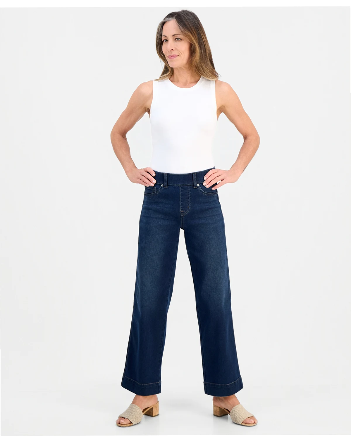 Petite Pull-On Shaping High-Rise Wide-Leg Jeans, Macy's Exclusive
