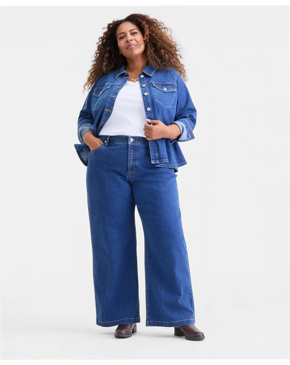 Plus Size High-Rise Wide-Leg 5 Pocket Jeans, Macy's Exclusive