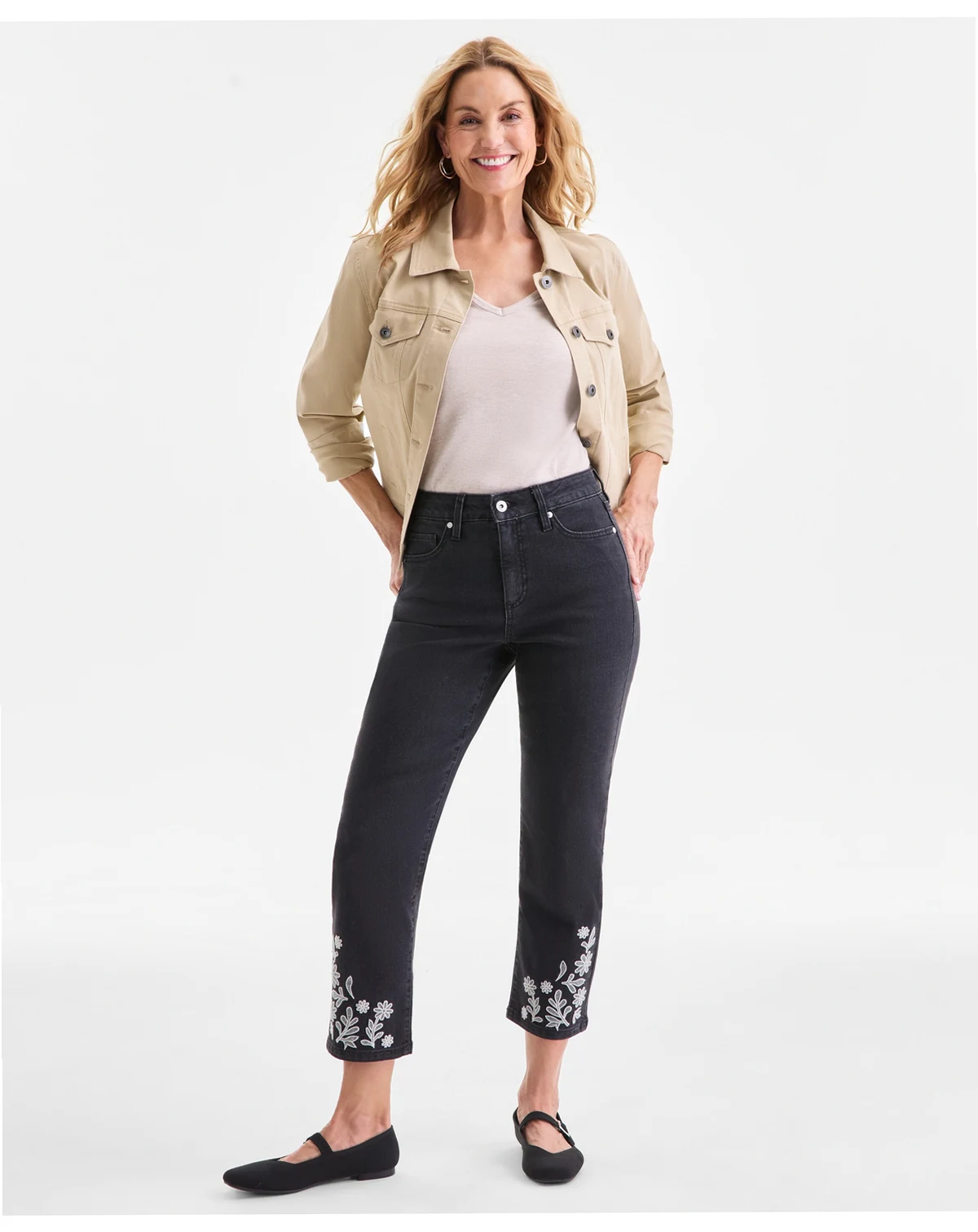 Women's Embroidered Cropped High-Rise Straight-Leg Jeans, Macy's Exclusive