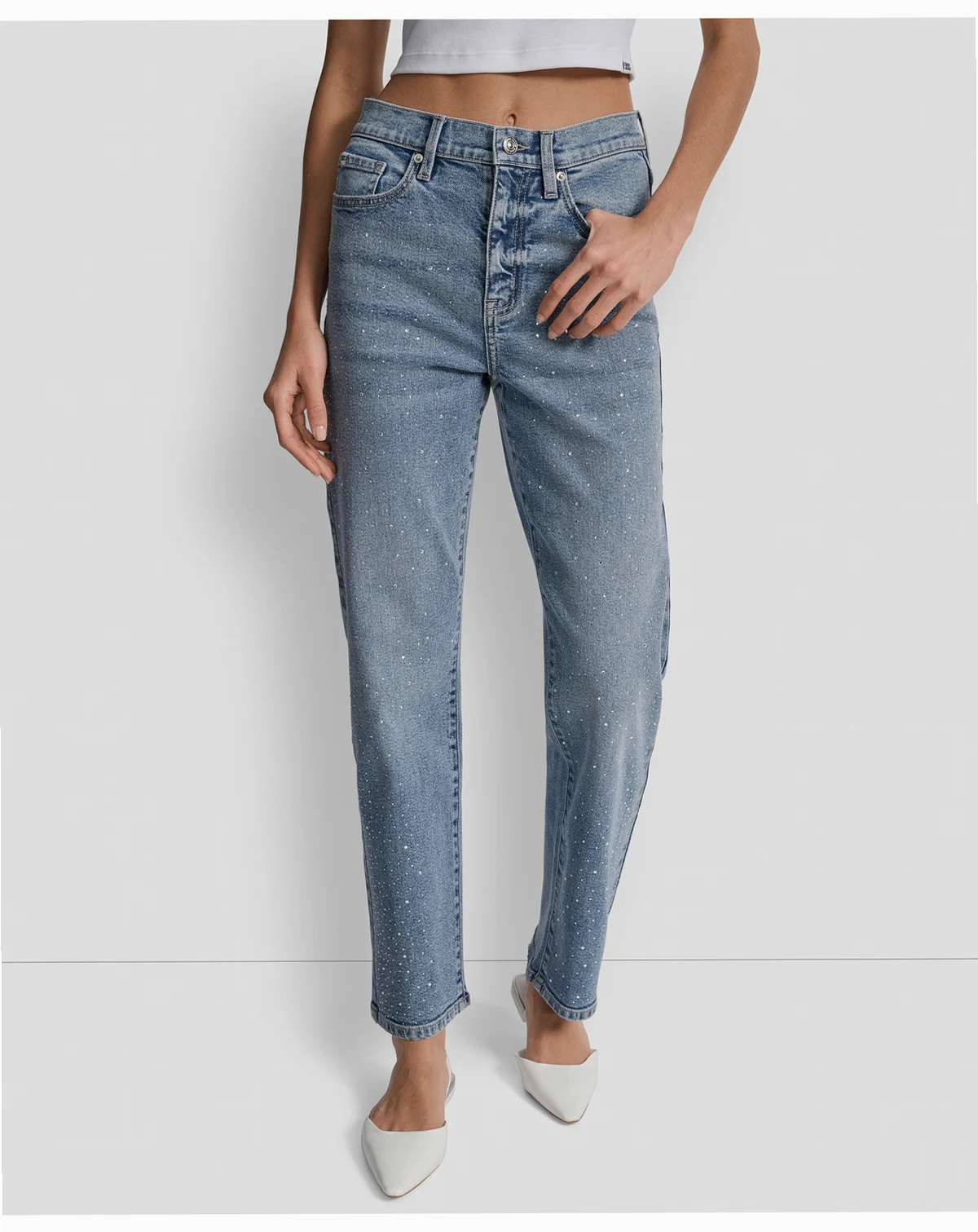 Women's High Rise Straight Fit Embellished Jeans