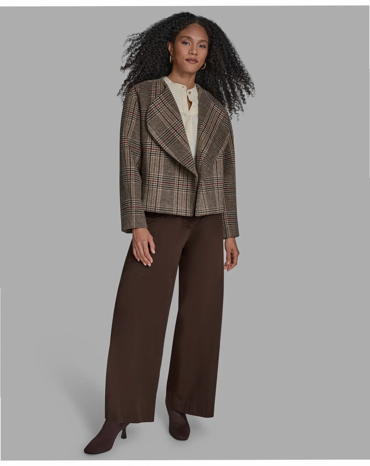 Women's Plaid Crop Open Front Jacket
