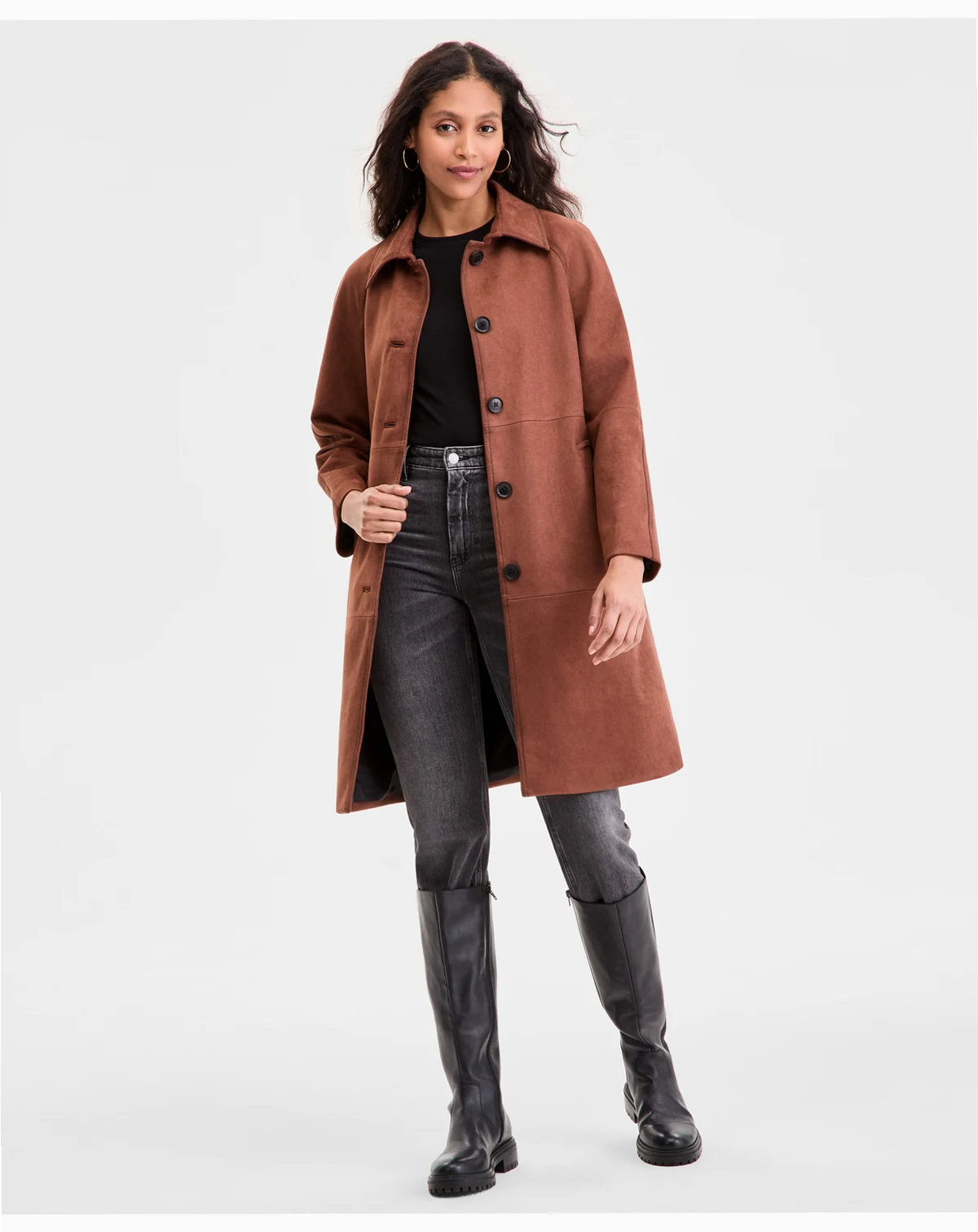 Women's Button-Front Faux-Suede Jacket