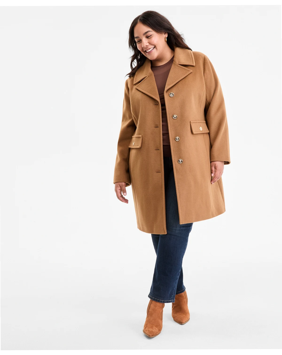 Plus Size Collared Button-Front Coat, Exclusively at Macy's