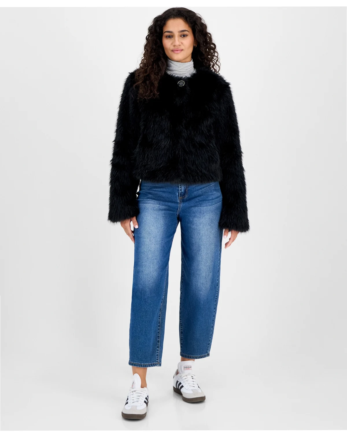 Women's Collarless Short Faux-Fur Coat