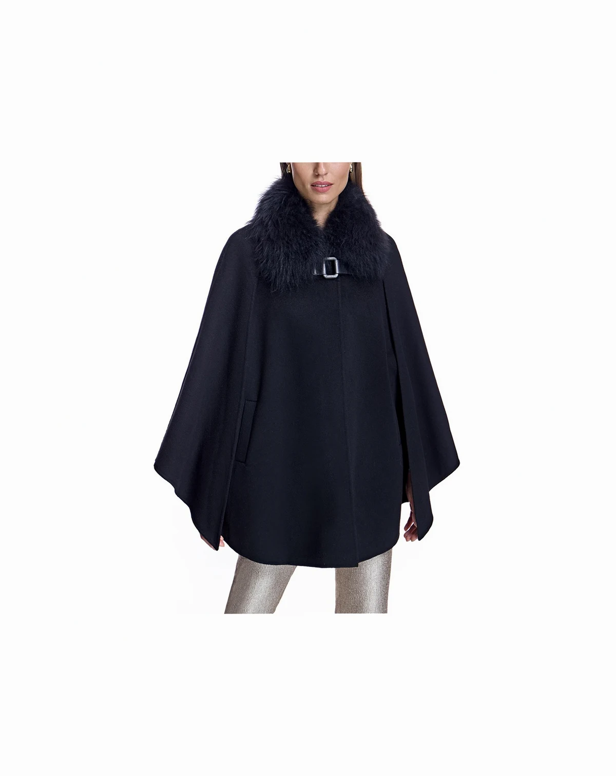 Women's Cashmere Cape with Buckle Detail