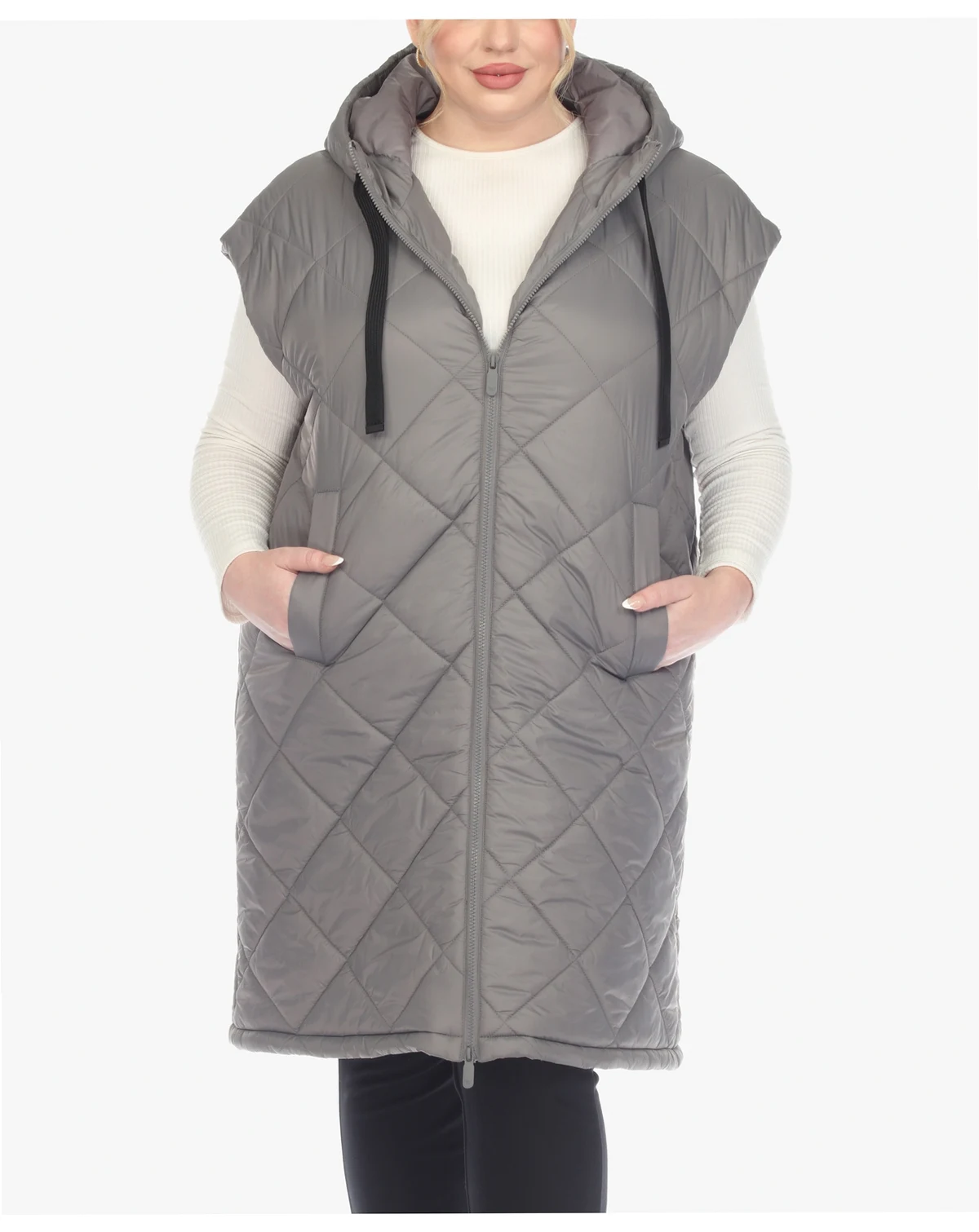 Plus Size Diamond Quilted Hooded Puffer Vest