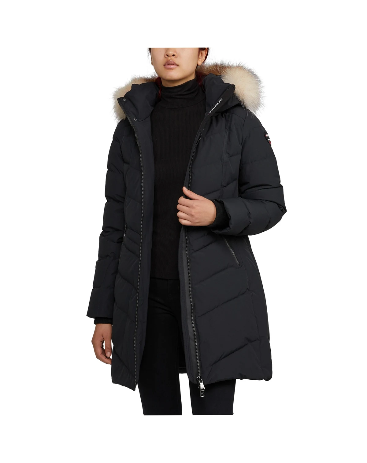 Women's January Down Chevron Puffer with Detachable Hood Faux Fur
