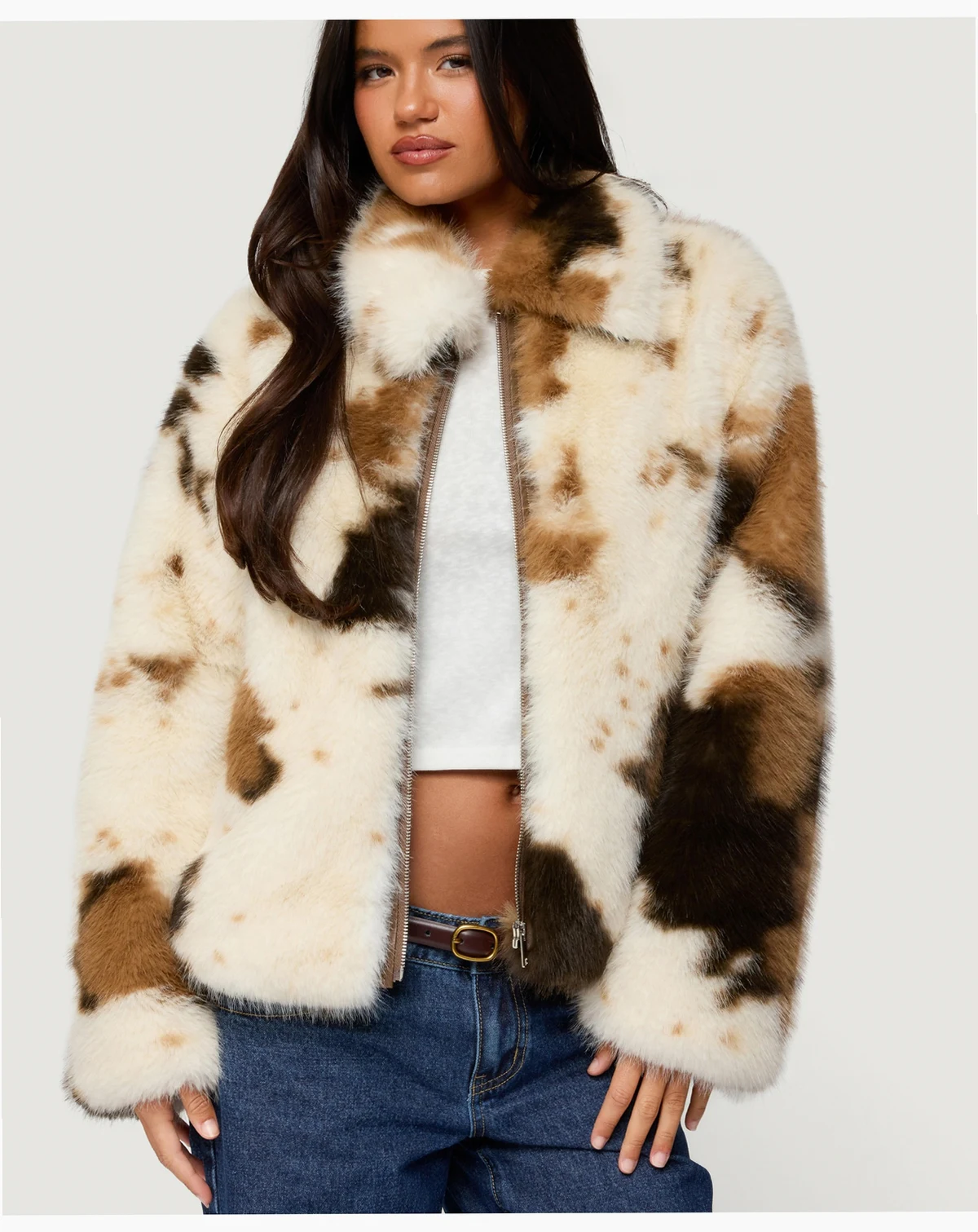 Women's Rayan Cow Print Faux Fur Jacket
