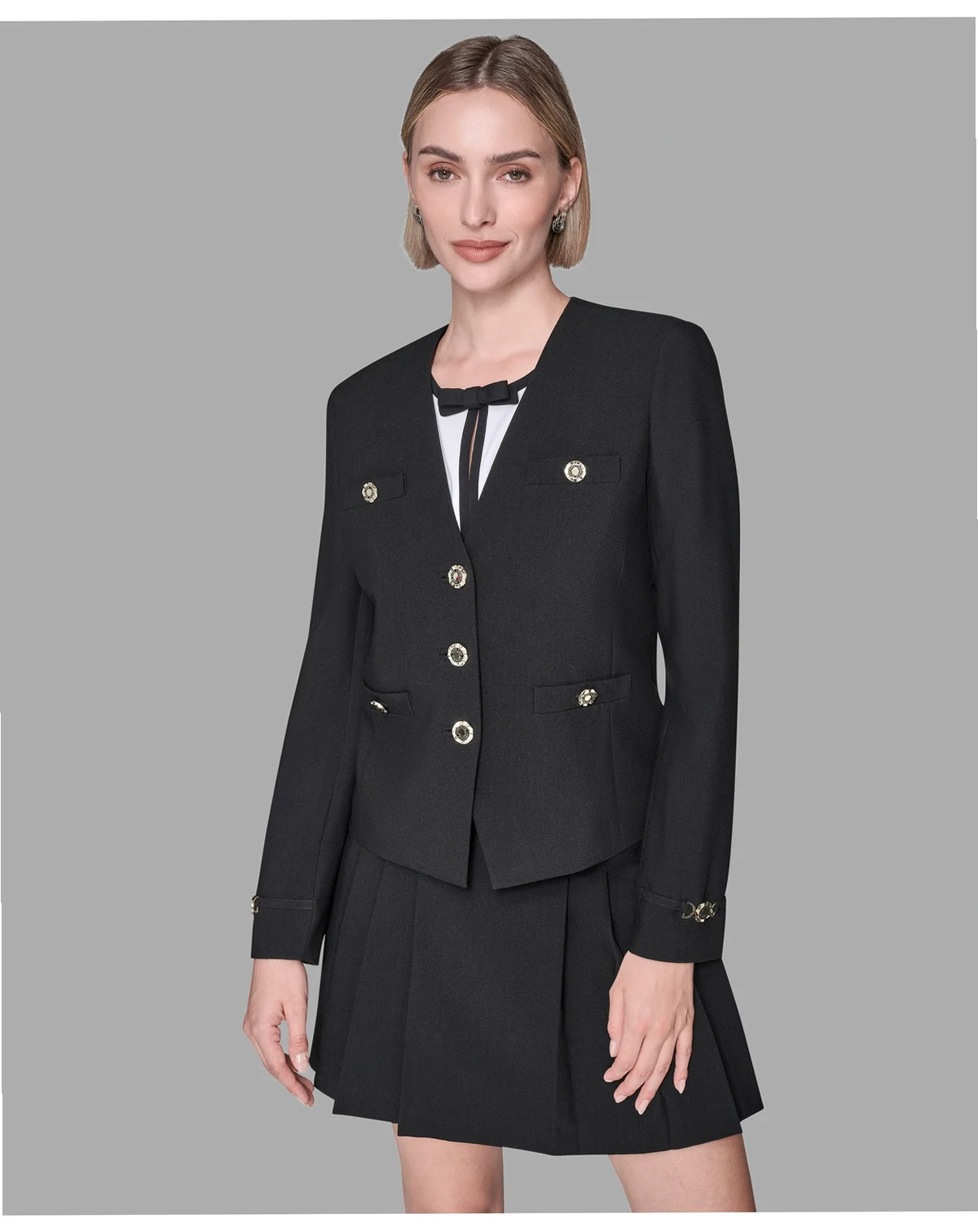 Women's Collarless 3-Button Front Embellished Jacket