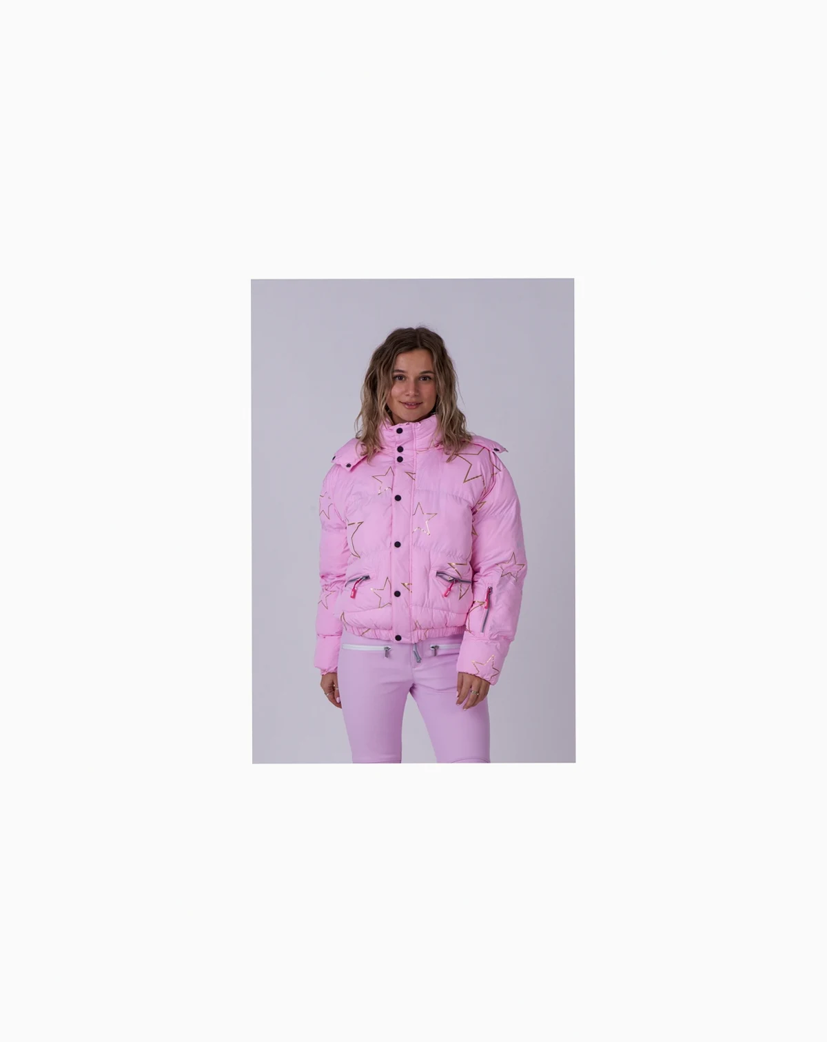 Women's Pink with Stars Chic Puffer Jacket