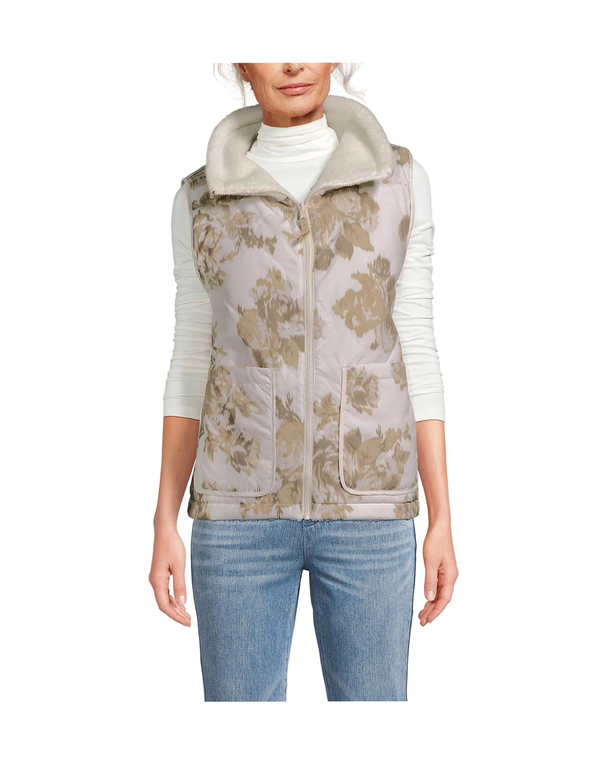 Women's High Pile Fleece Reversible Mixed Media Vest