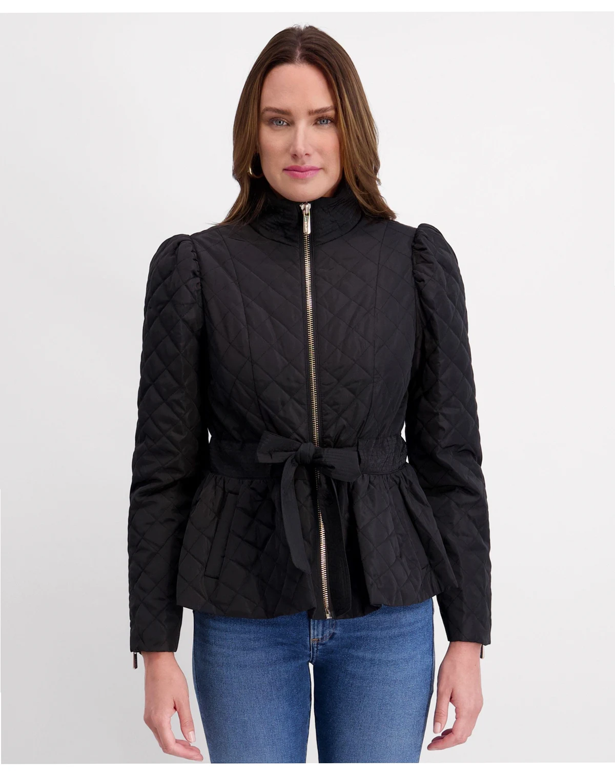 Women's Quilted Puff Sleeved Belted Jacket