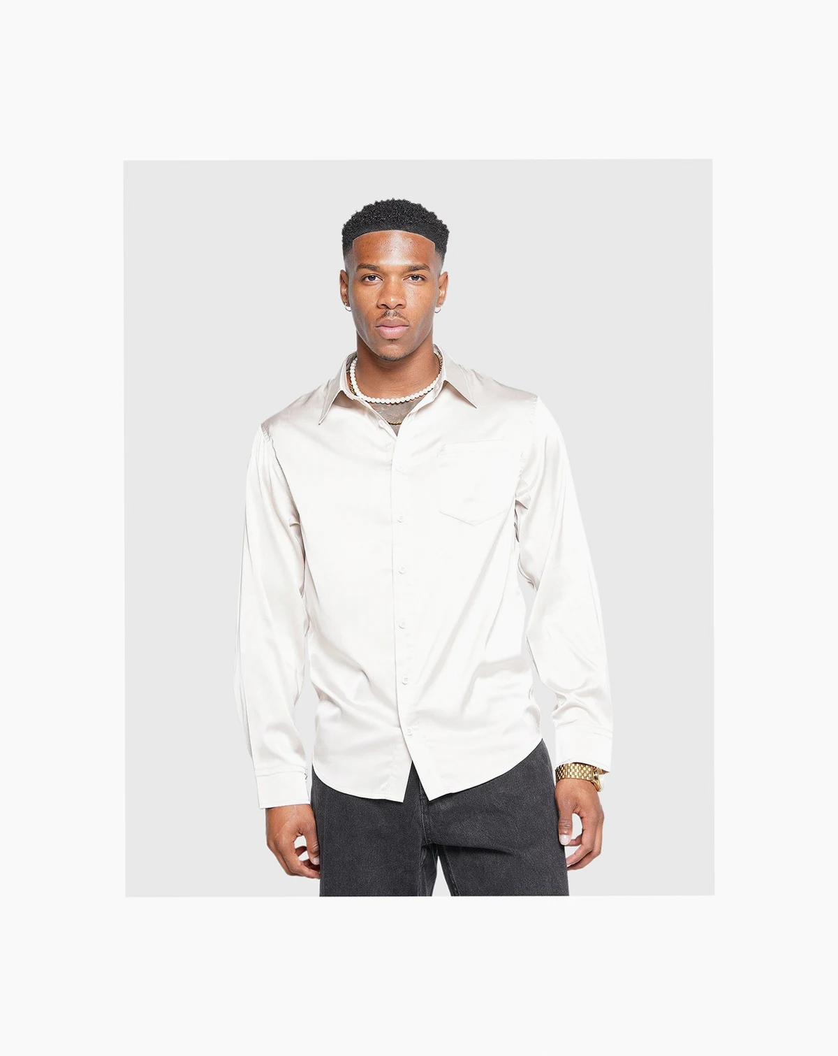 Mens Kai Satin Button Up Shirt