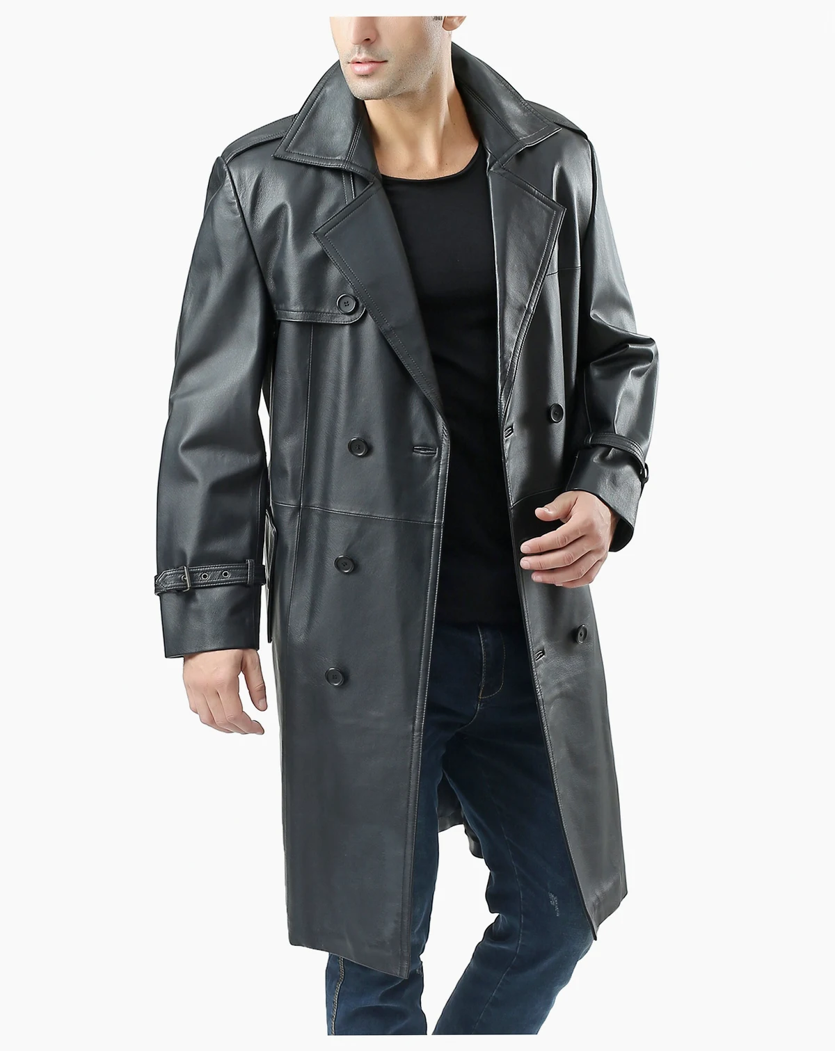 Men Xander Classic Leather Long Trench Coat