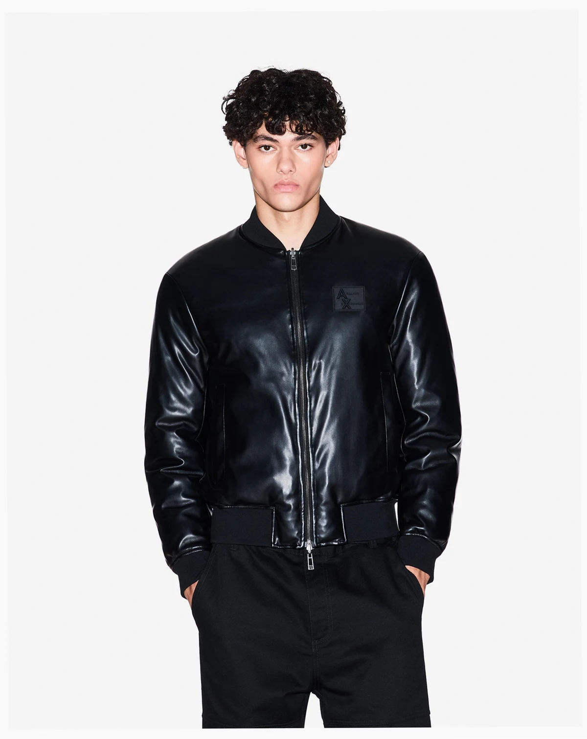 Men's Faux-Leather Bomber Jacket