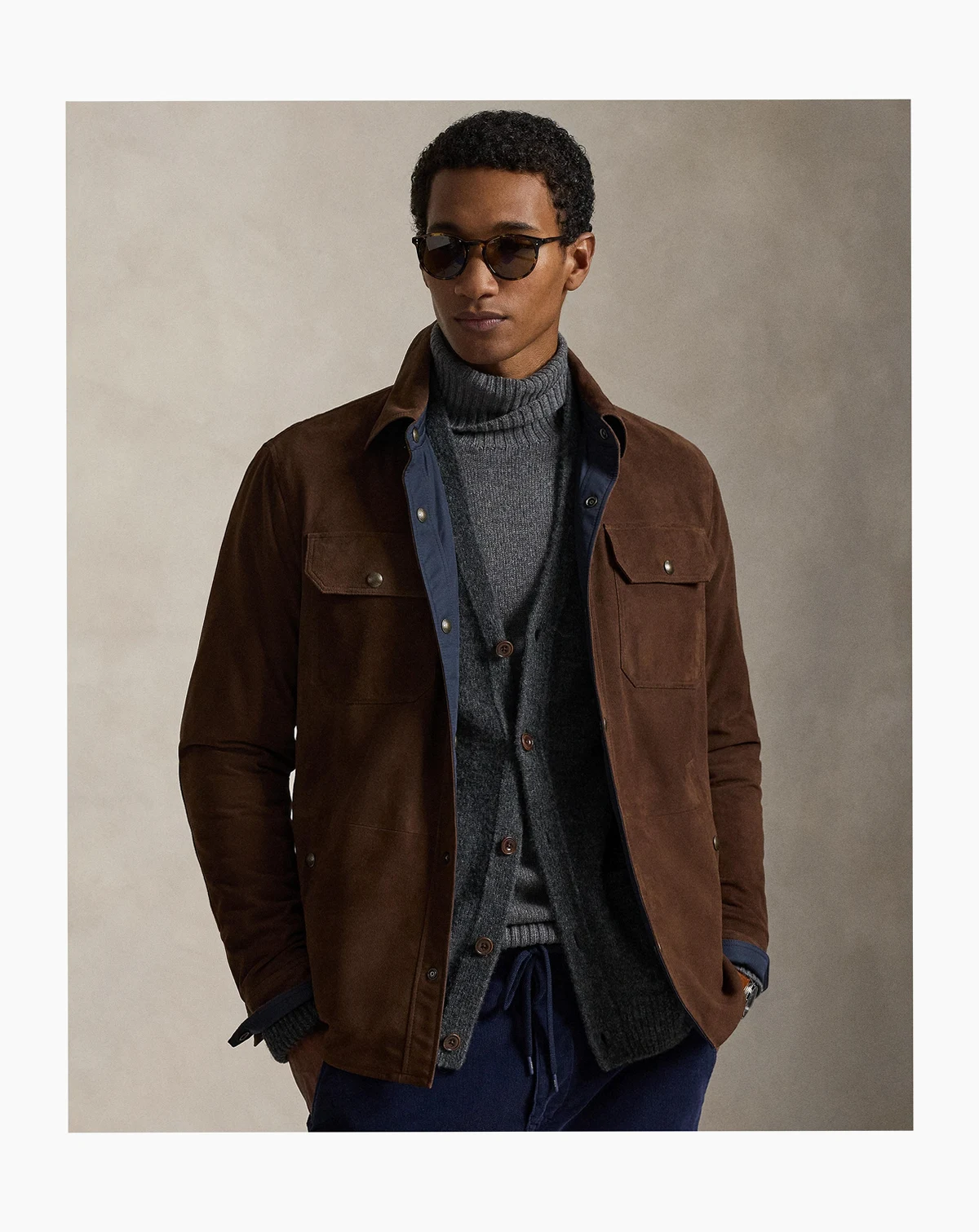 Men's Reversible Suede-Taffeta Shirt Jacket