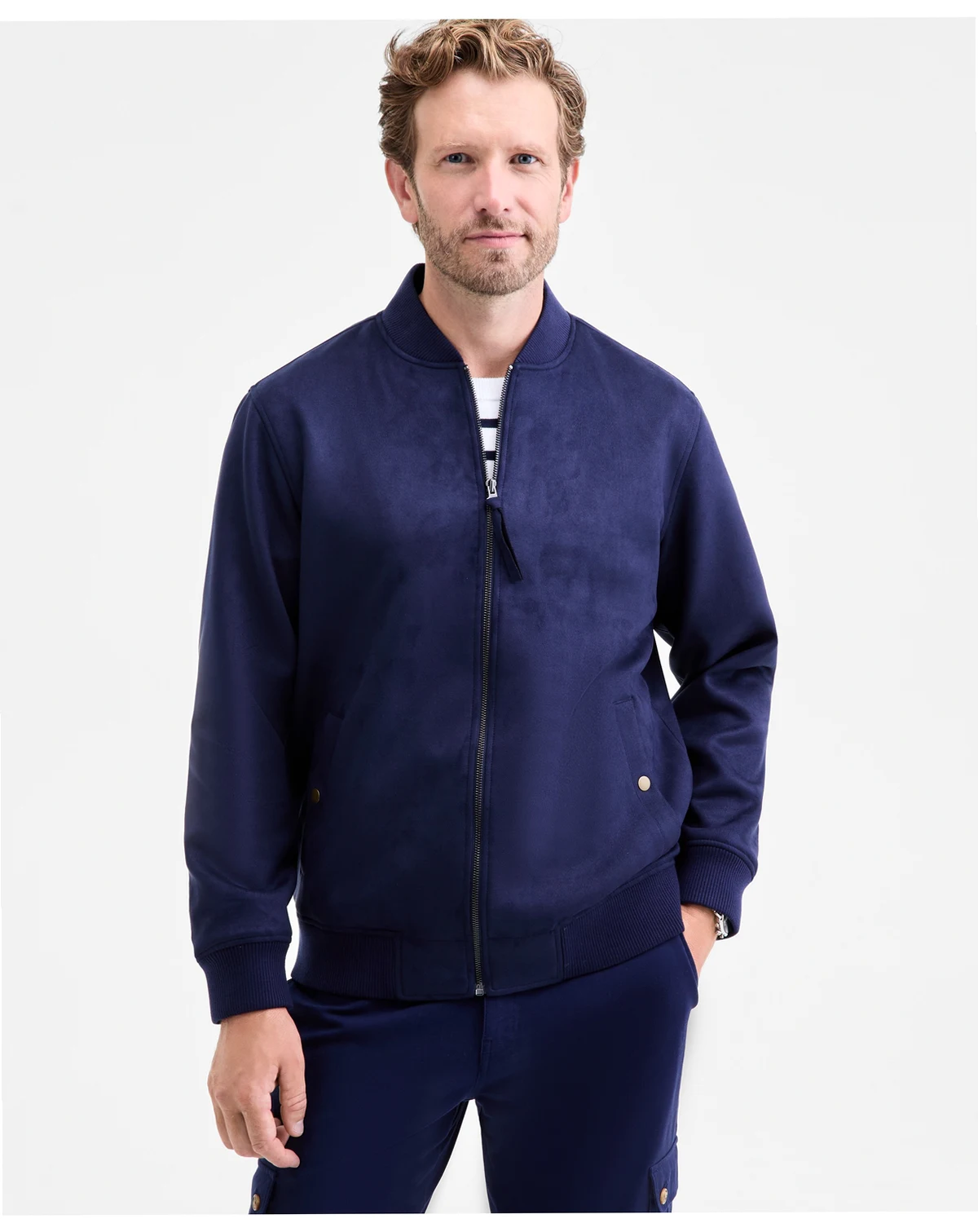 Men's Faux-Suede Baseball Collar Jacket, Macy's Exclusive