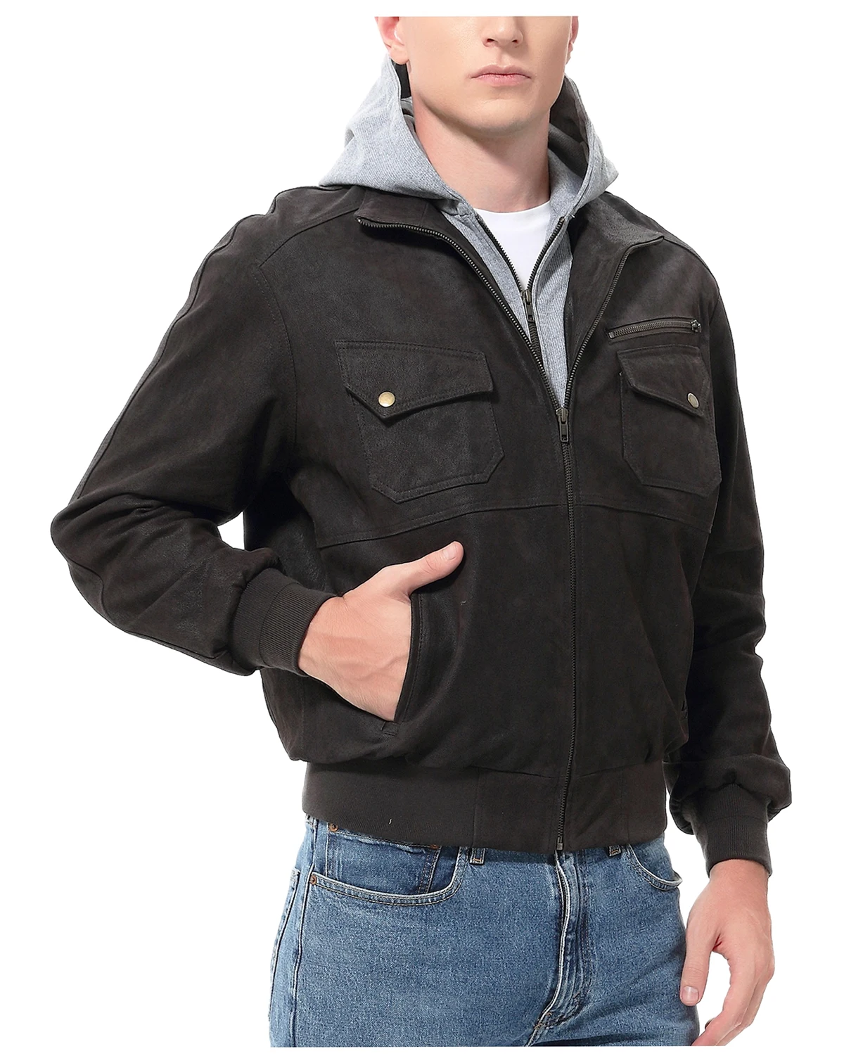 Men Civic Distressed Leather Bomber Jacket