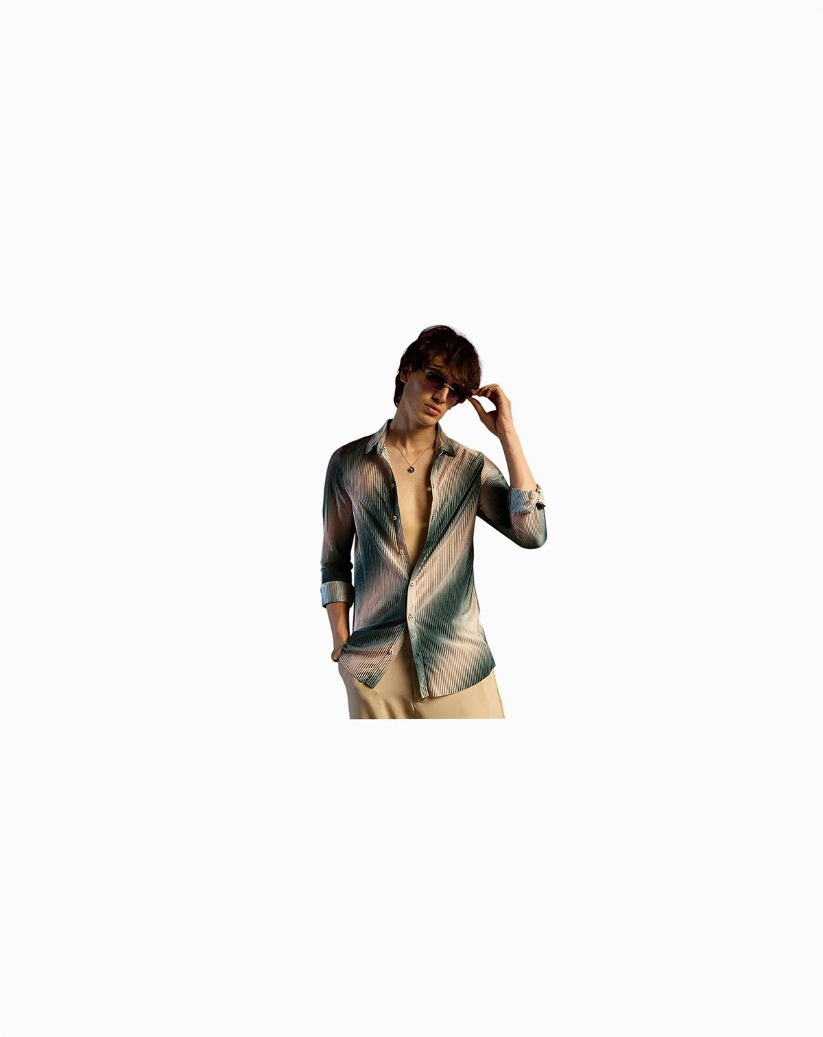 Men's Emerald Green & Ivory White Ombre-Pleated Shirt