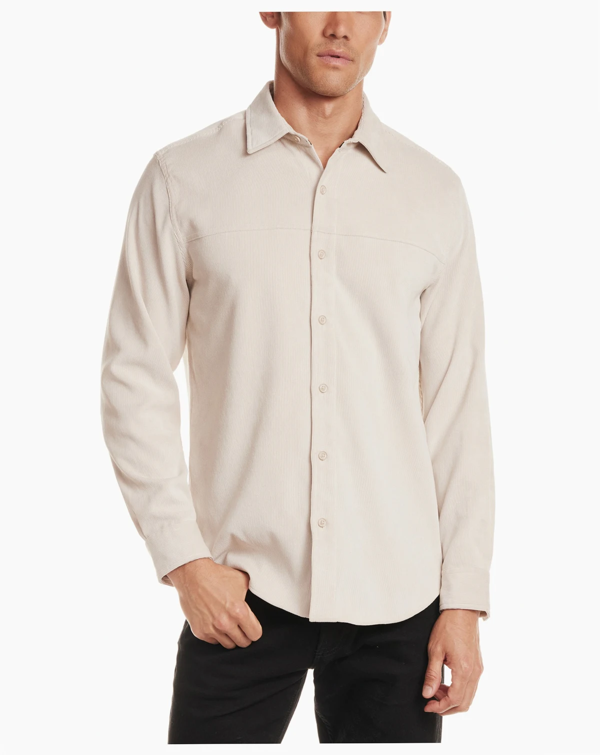 Men's Long-Sleeve Button Down Solid Cord Shirt