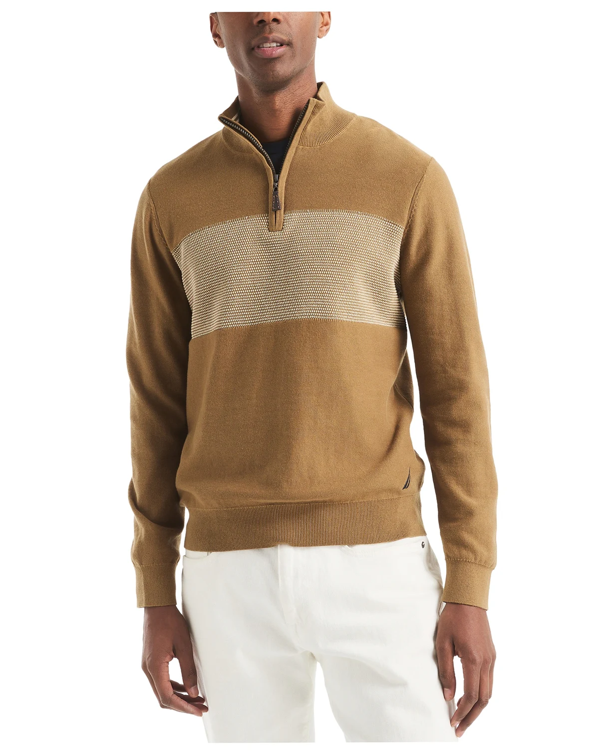 Men's Textured Quarter-Zip Colorblocked Sweater