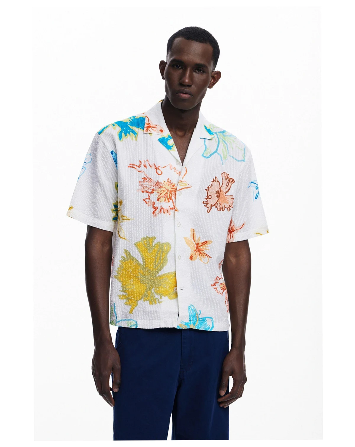 Men's Short-sleeved shirt with leaves