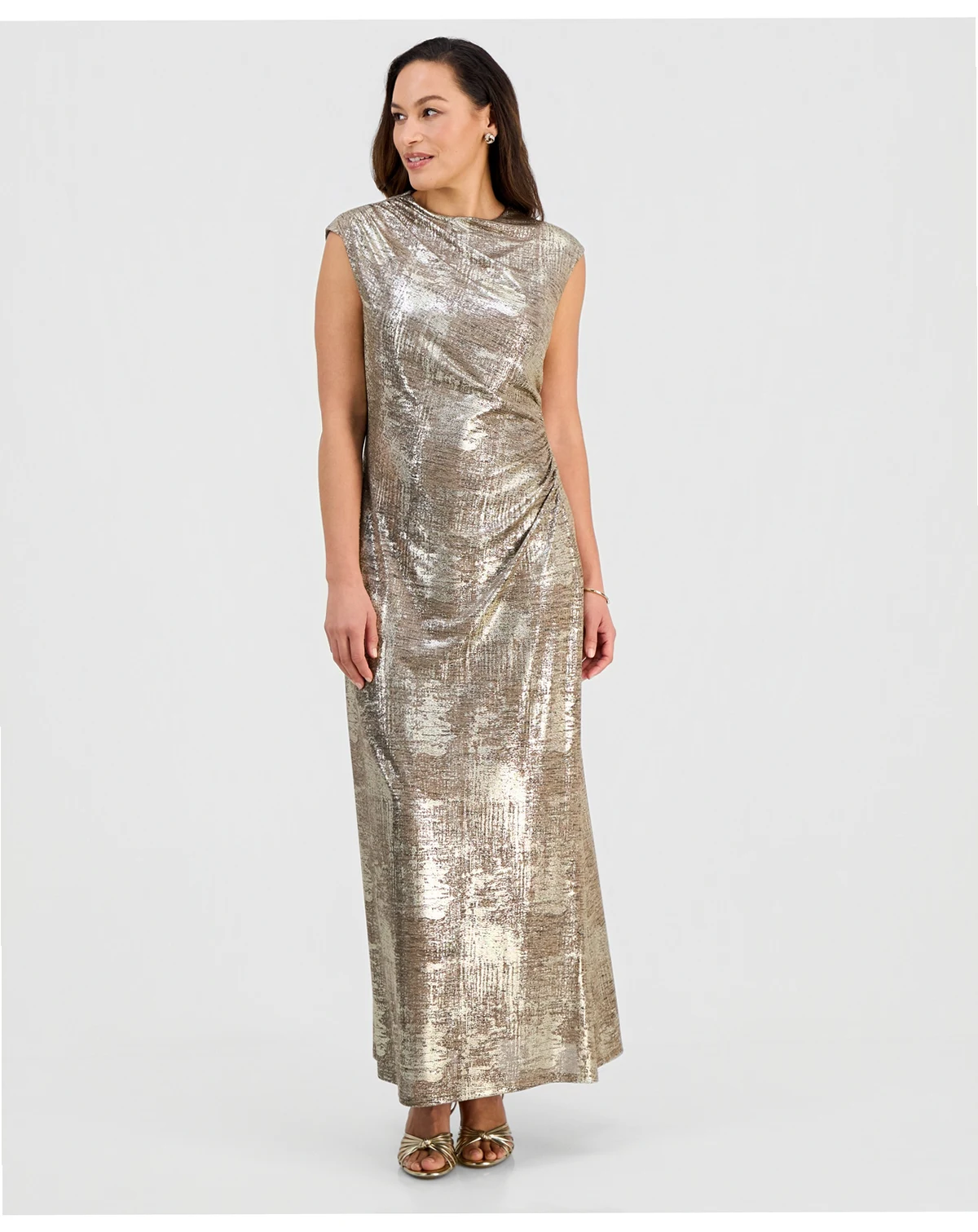 Petite Metallic Printed Cap Sleeve Gown
