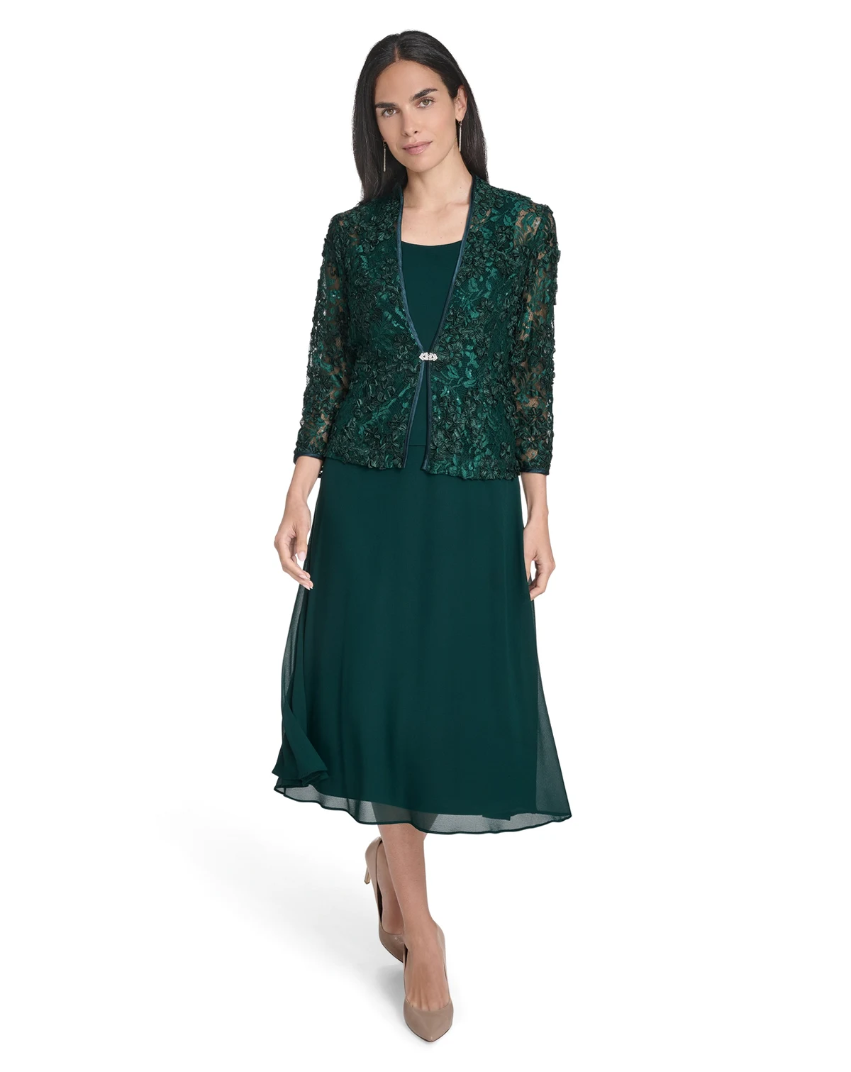 Petite Lace Jacket & Chiffon Midi Dress Set