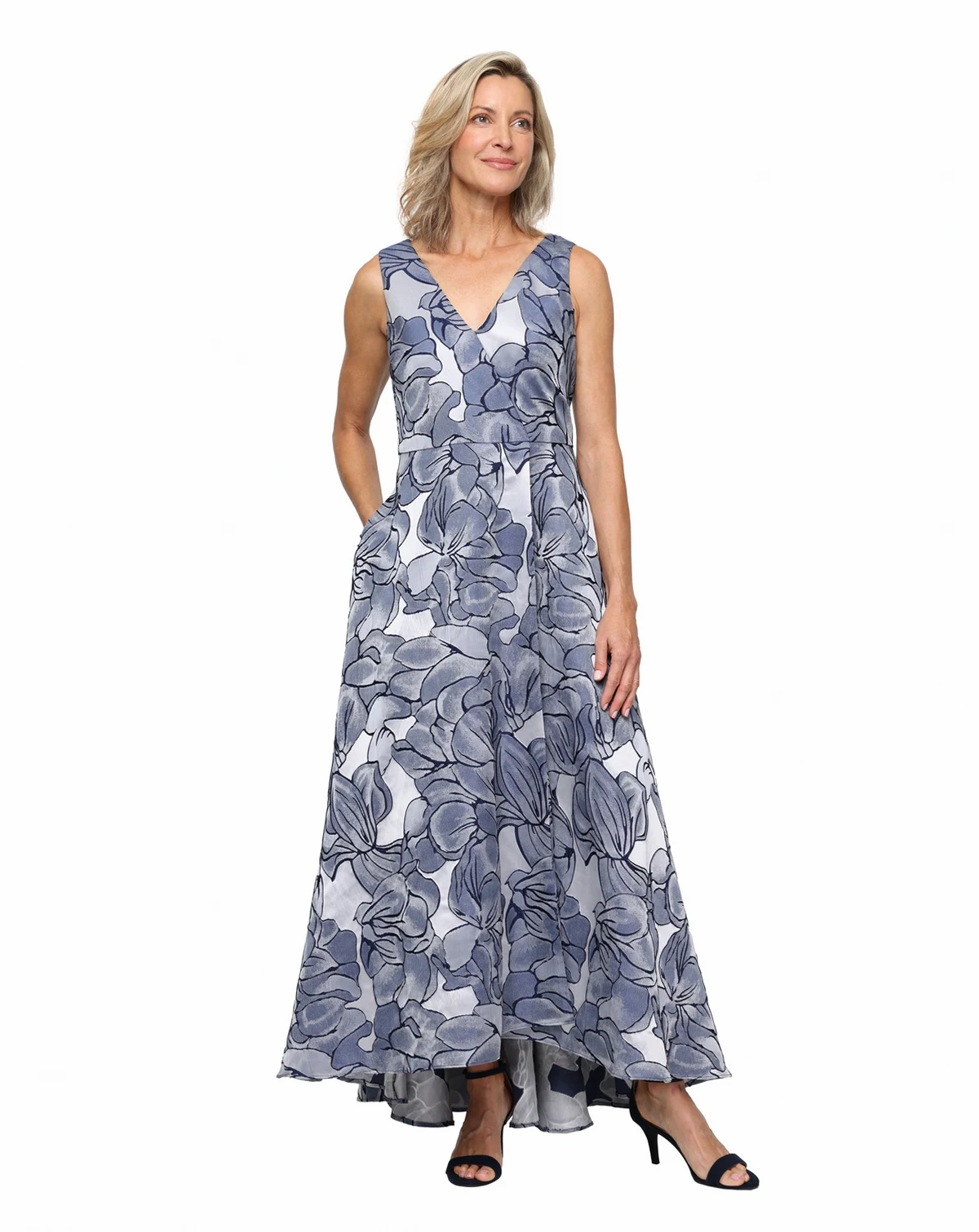 Petite V-Neck Sleeveless Ball Gown