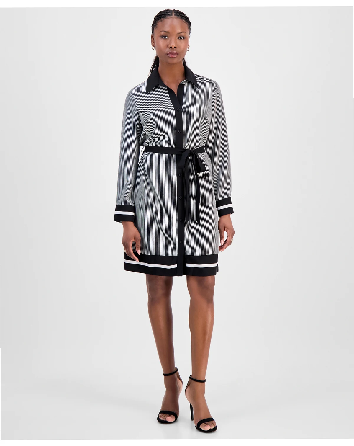 Petite Border-Print Belted Dress
