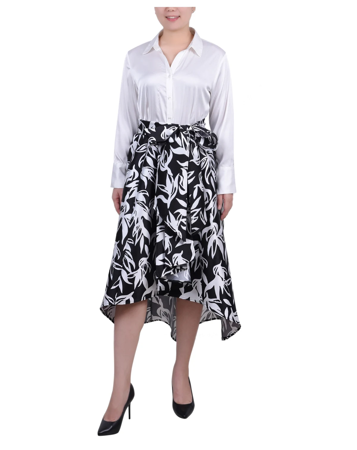 Petite Satin and Mikado High Low Dress