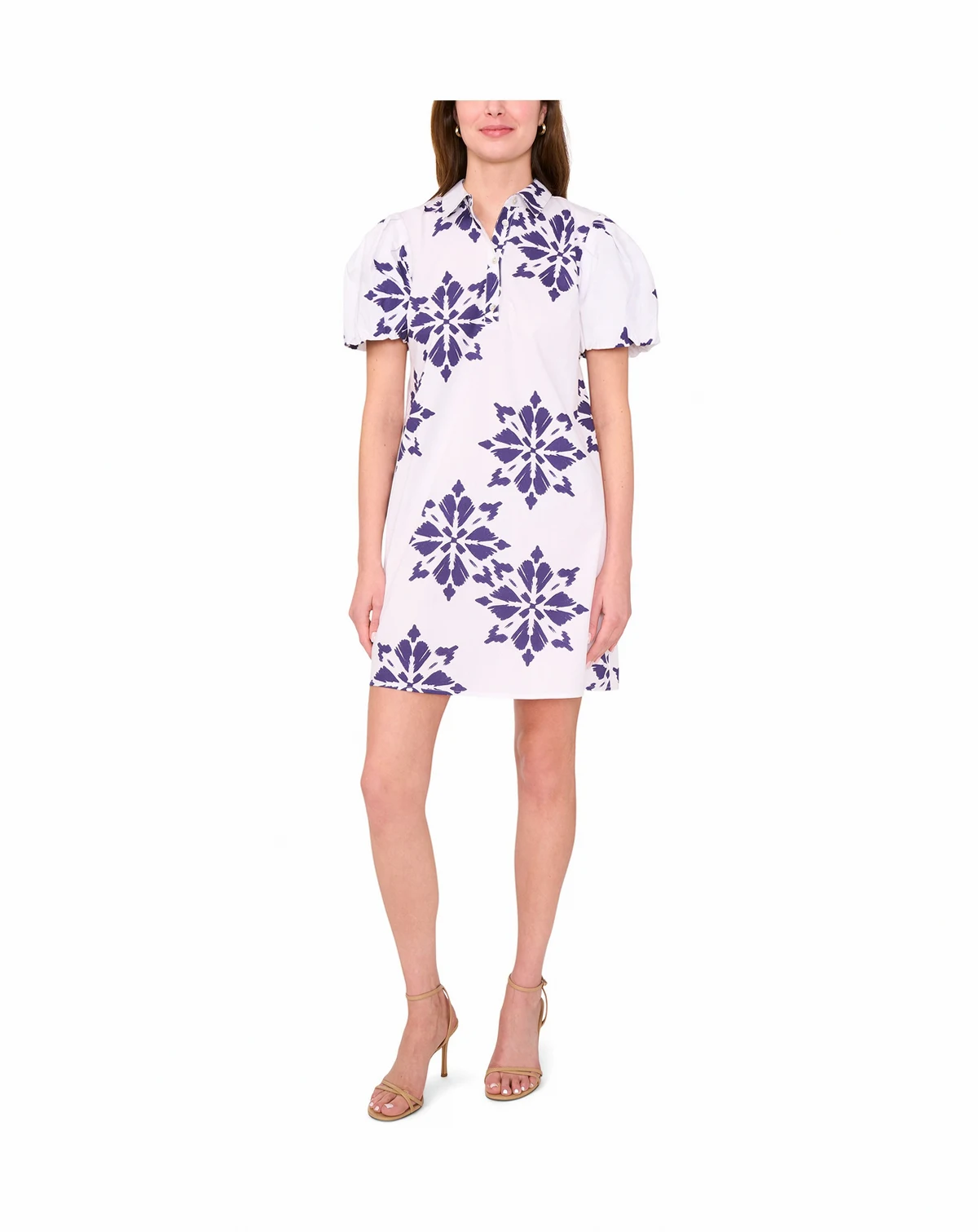 Petite Collared Neck Short-Sleeve Shift Dress