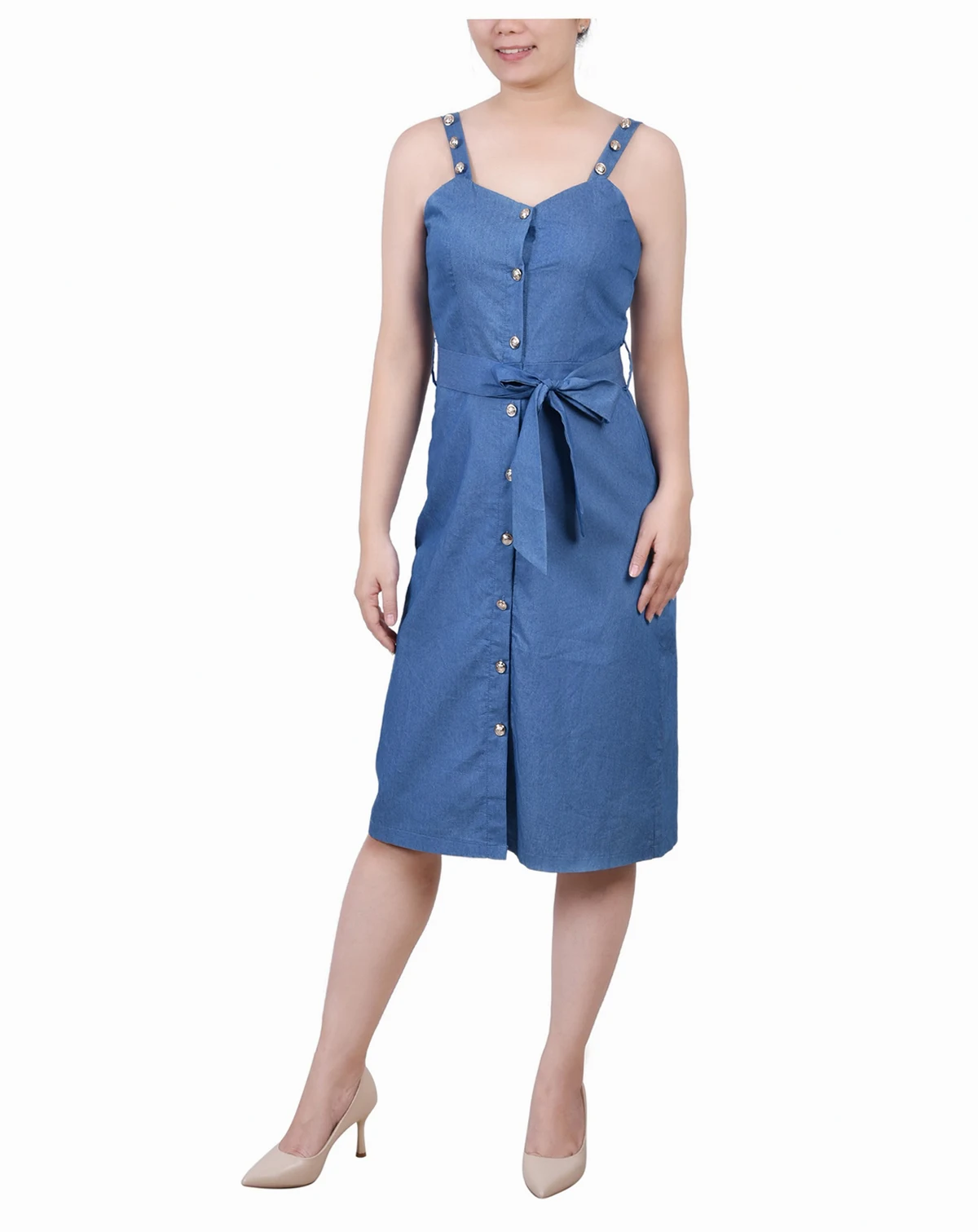 Petite Sweetheart Neck Chambray Sundress