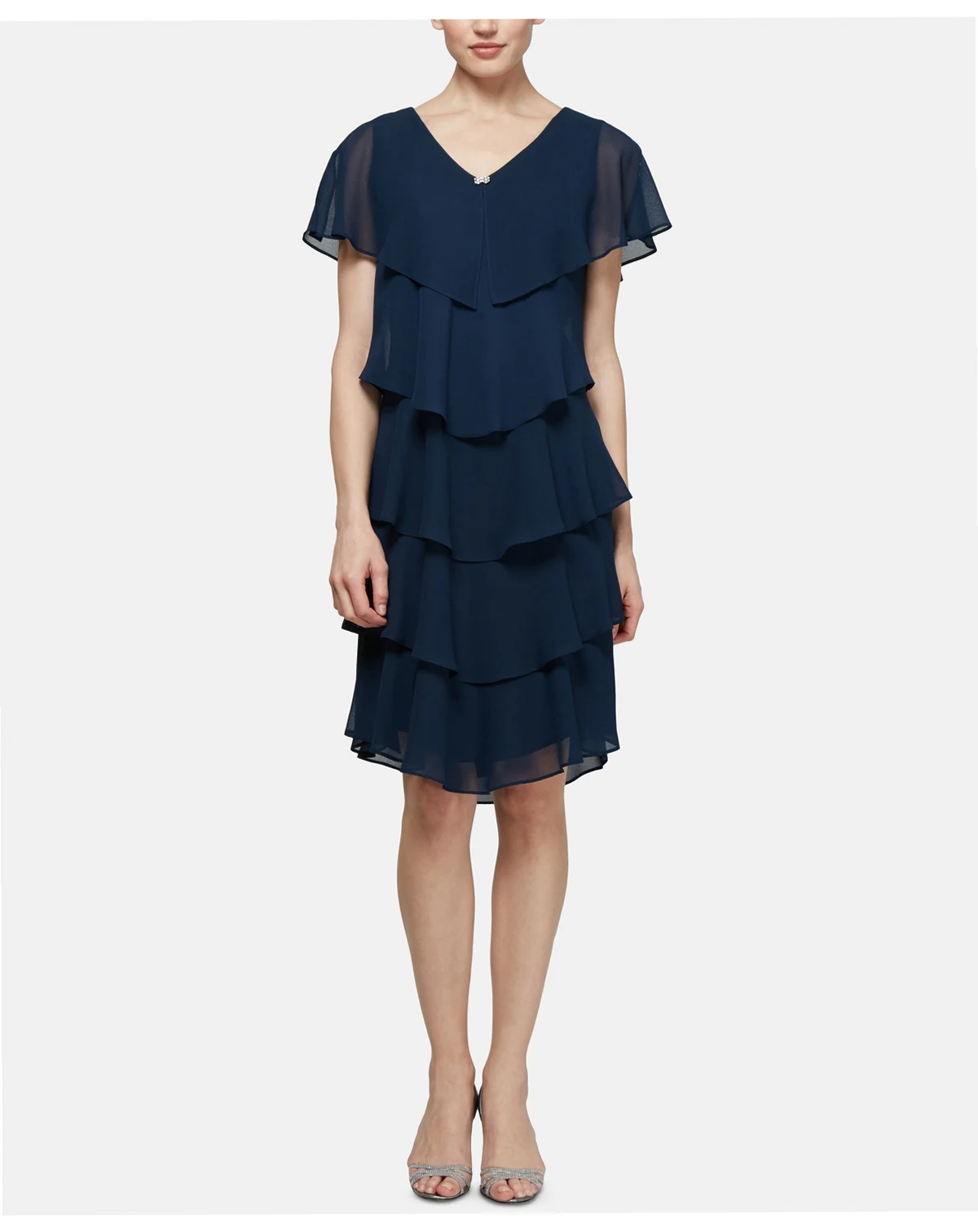 Petite Tiered Rhinestone Capelet Dress
