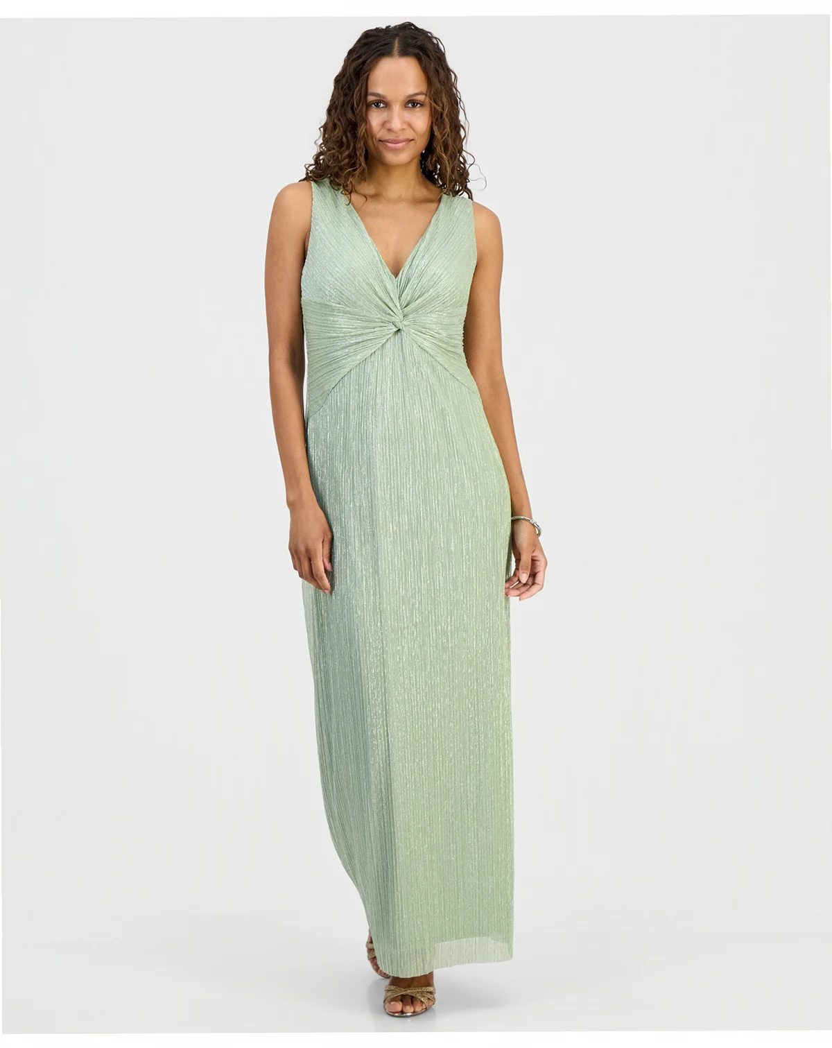 Petite Metallic V-Neck Twist-Front Gown