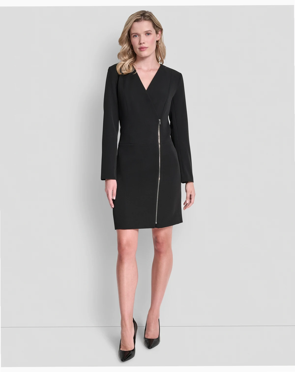 Women's Long-Sleeve Zipper Front A-Line Dress