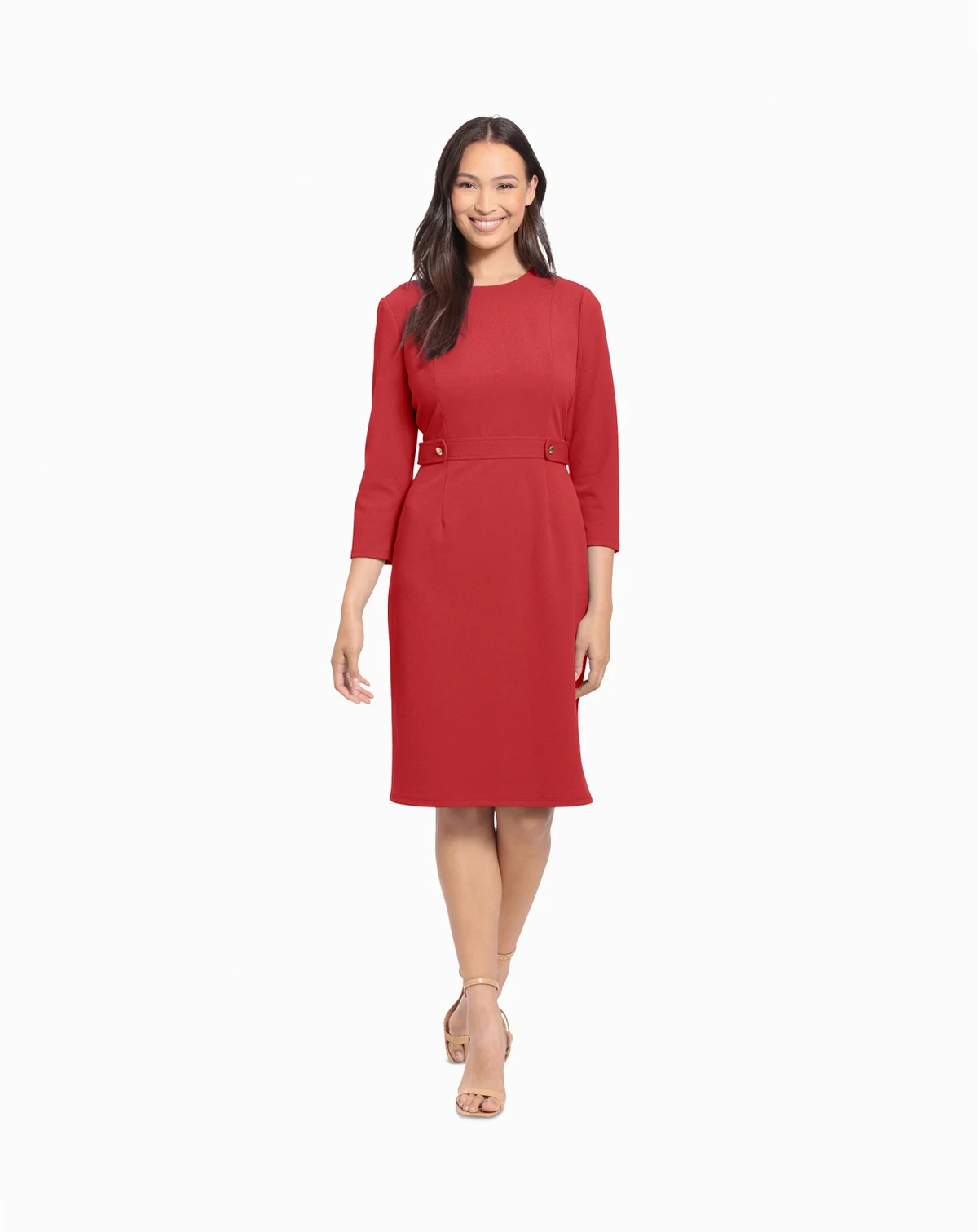 Petite 3/4-Sleeve Tab-Waist Sheath Dress