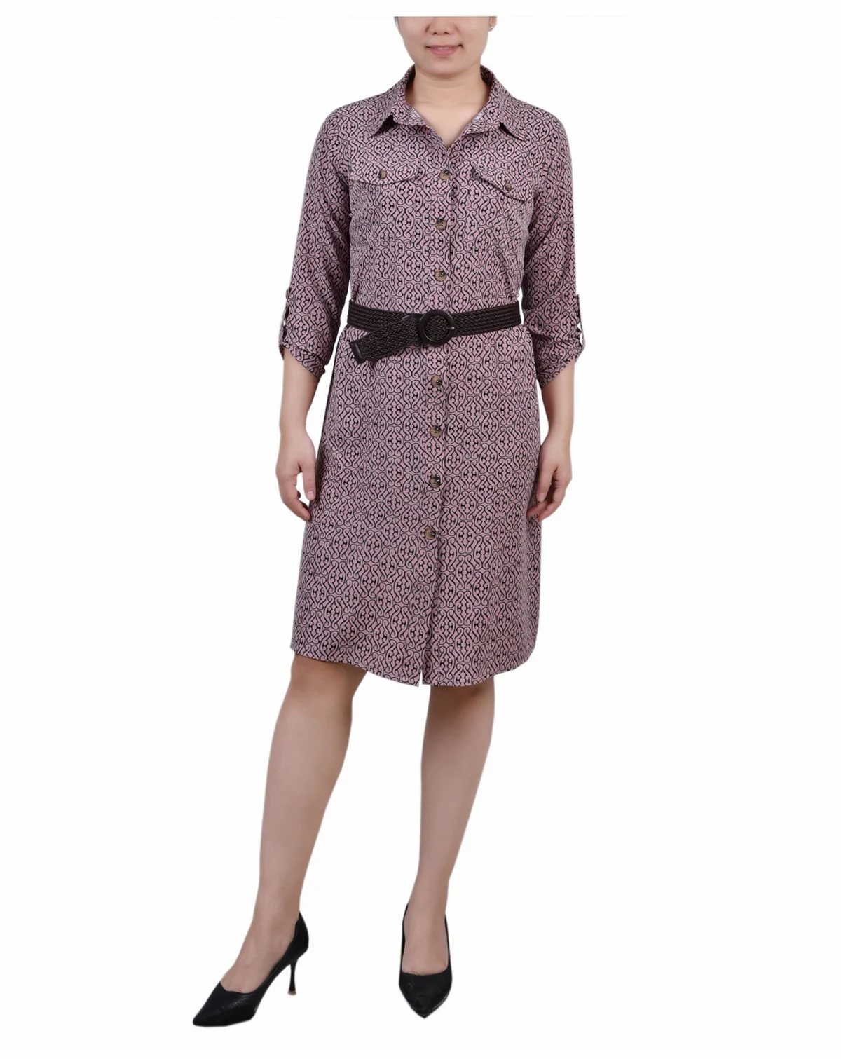 Petite 3/4 Roll Tab Sleeve Shirtdress