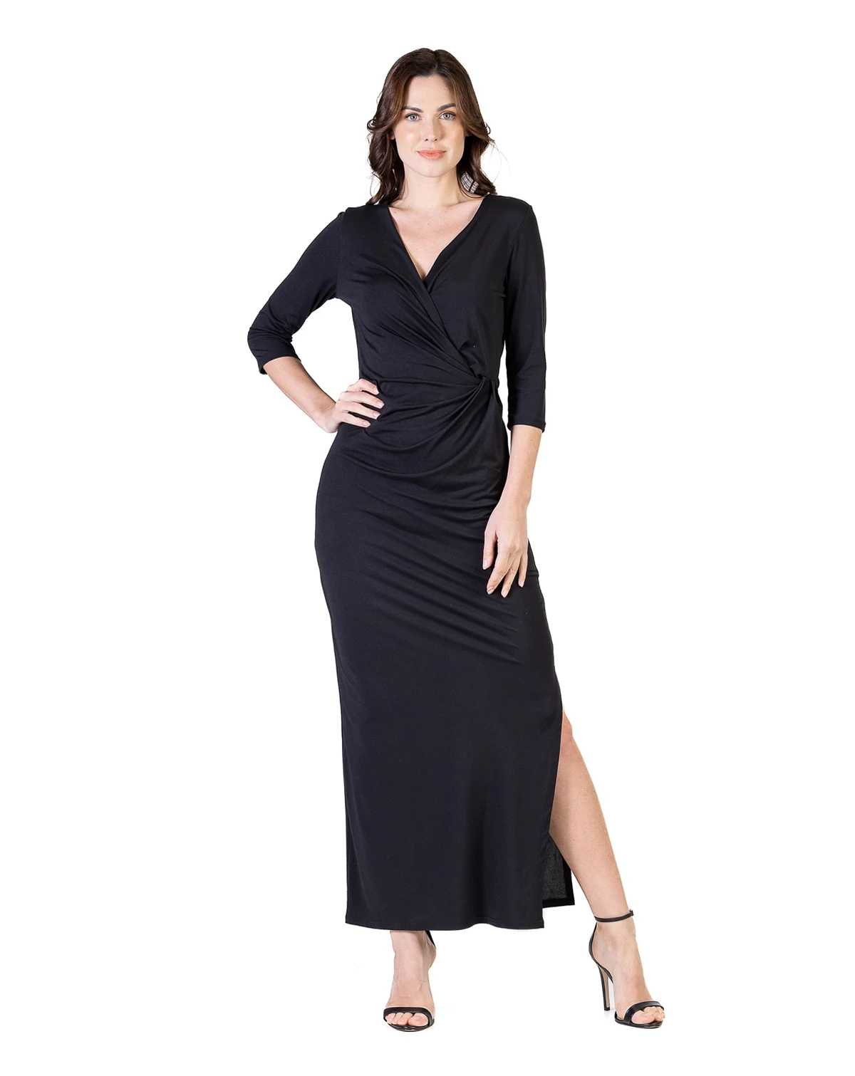 Petite Fitted V-Neck Side Slit Maxi Dress