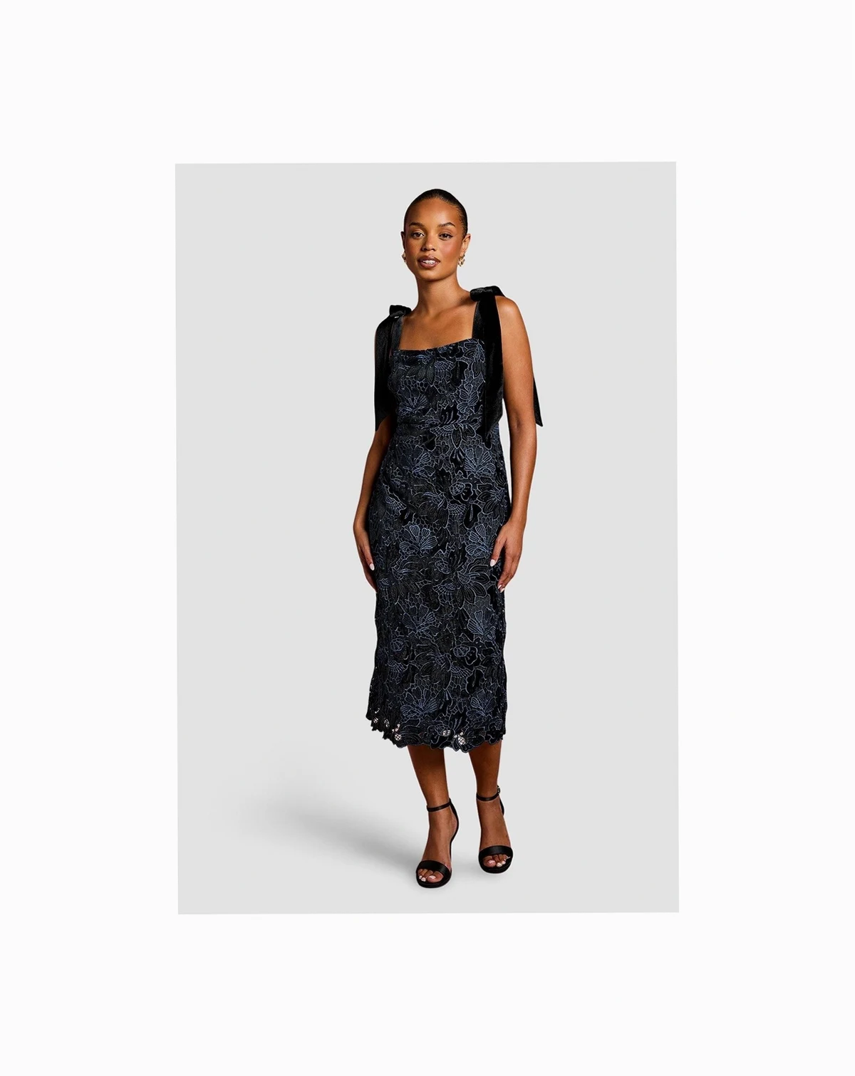 Petite Velvet Lace Tie Shoulder Dress