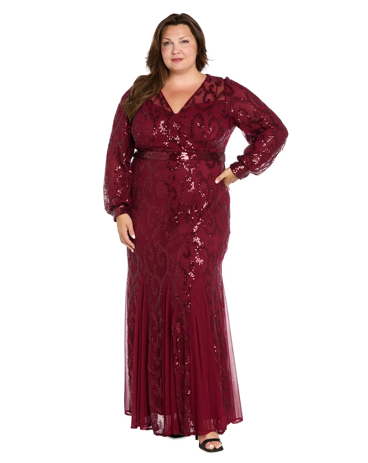 Plus Size Surplice Sequined Gown