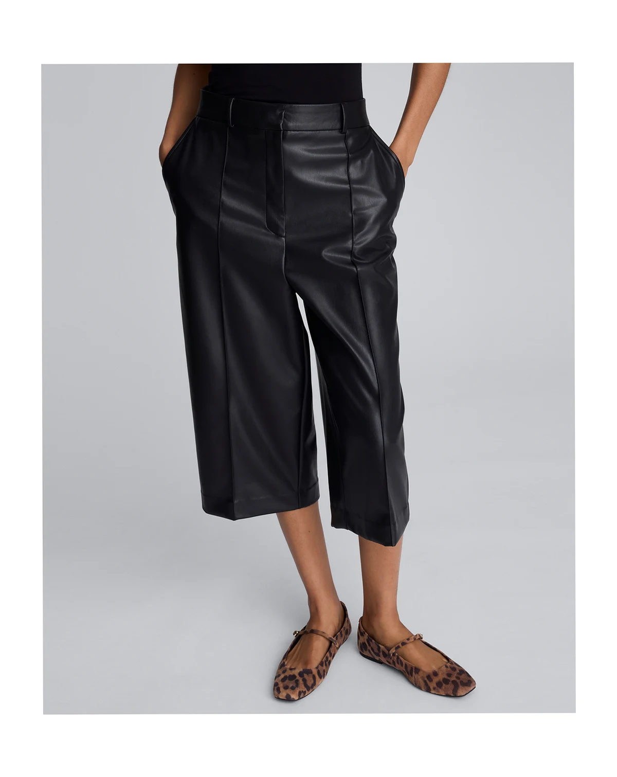 Women’s Faux Leather High Rise Pintuck Culotte