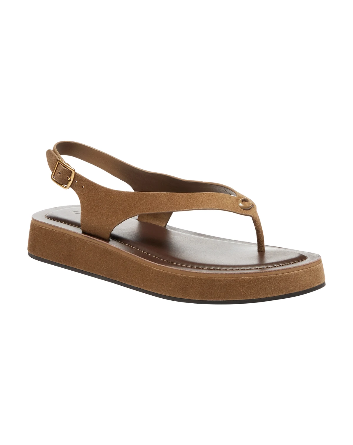 Women's Sculpted C Platform Suede Round Toe Thong Sandals